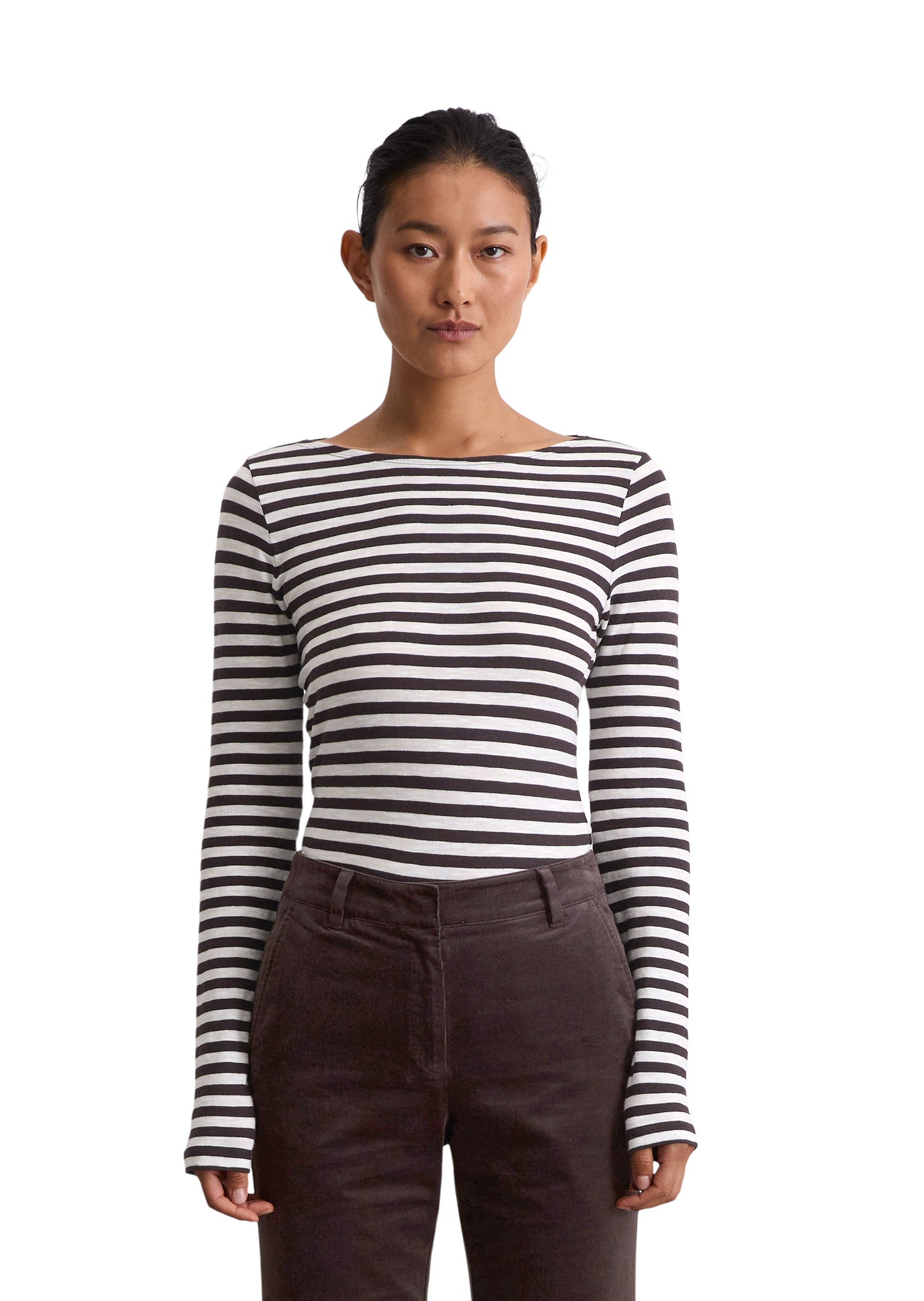Langarmshirt gestreift aus Baumwolle - K21-multi/ dark coffee - Braun