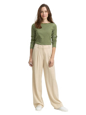 Langarmshirt Gestreift - 38582-green offwhite tee strip - Grün