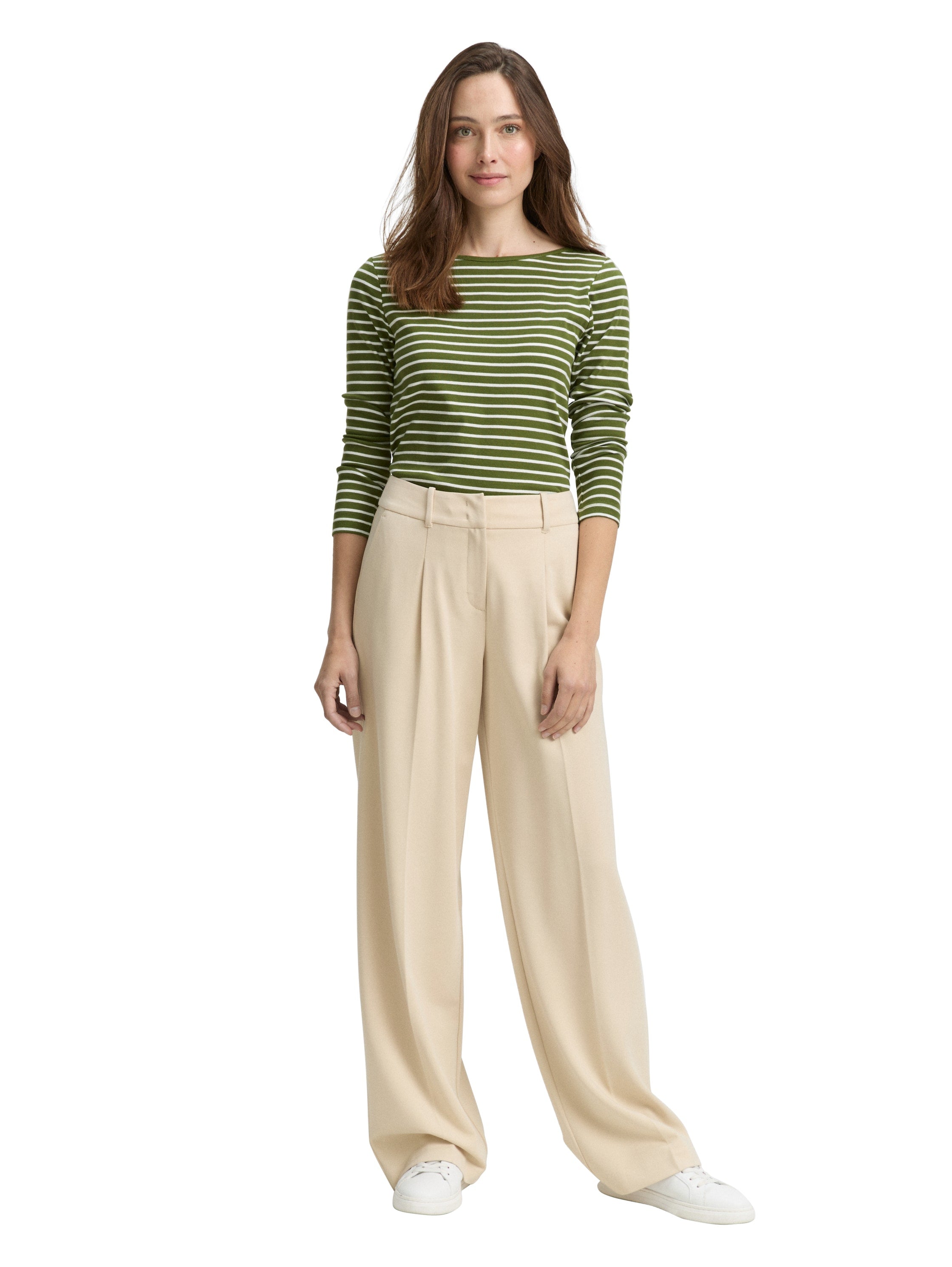 Langarmshirt Gestreift - 38582-green offwhite tee strip - Grün