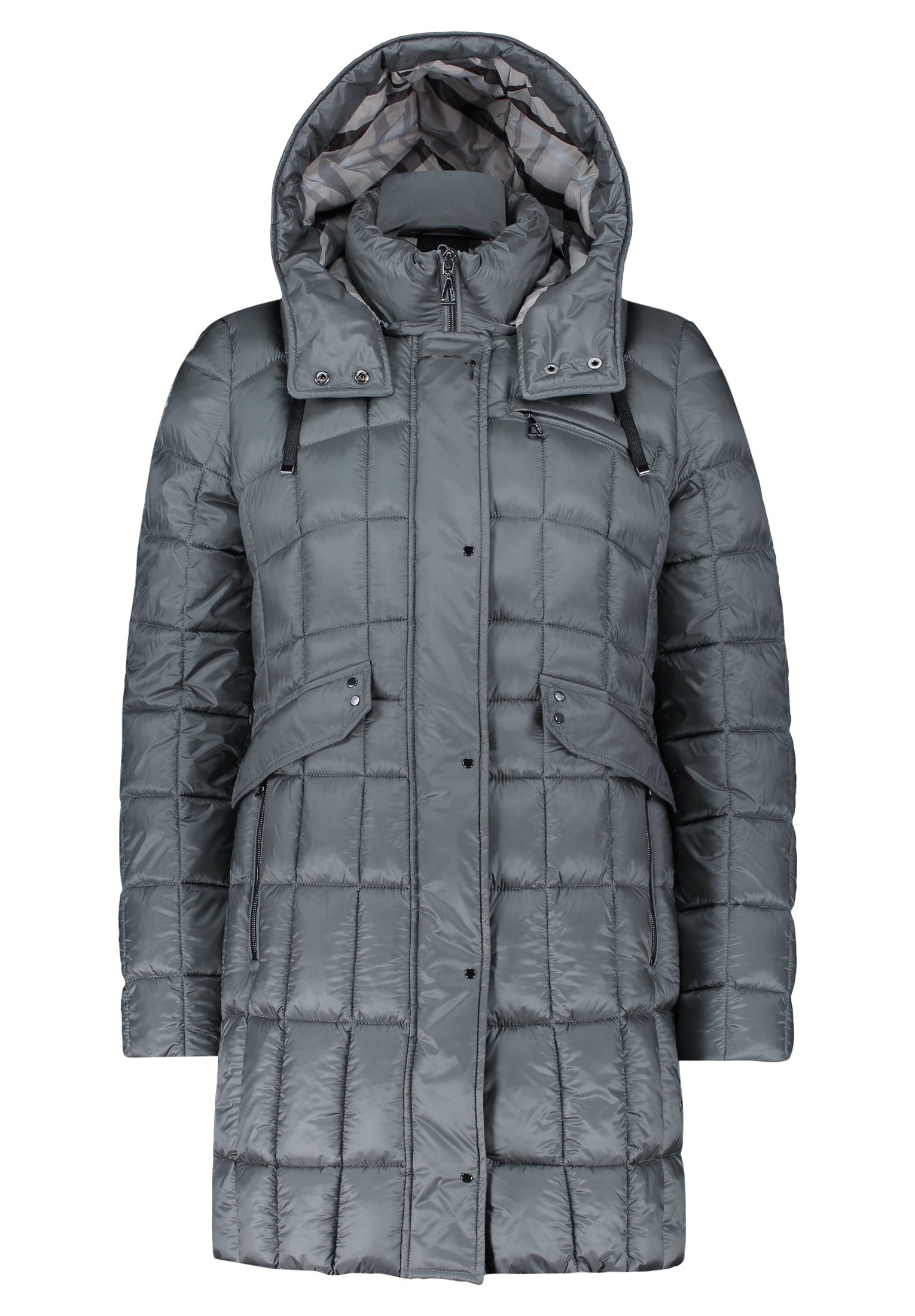 Steppmantel mit abnehmbarer Kapuze - 9190-Dusty Petrol - Grau