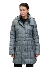 Steppmantel mit abnehmbarer Kapuze - 9190-Dusty Petrol - Grau