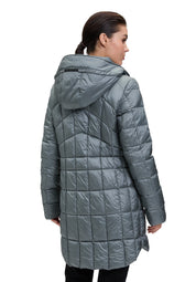 Steppmantel mit abnehmbarer Kapuze - 9190-Dusty Petrol - Grau