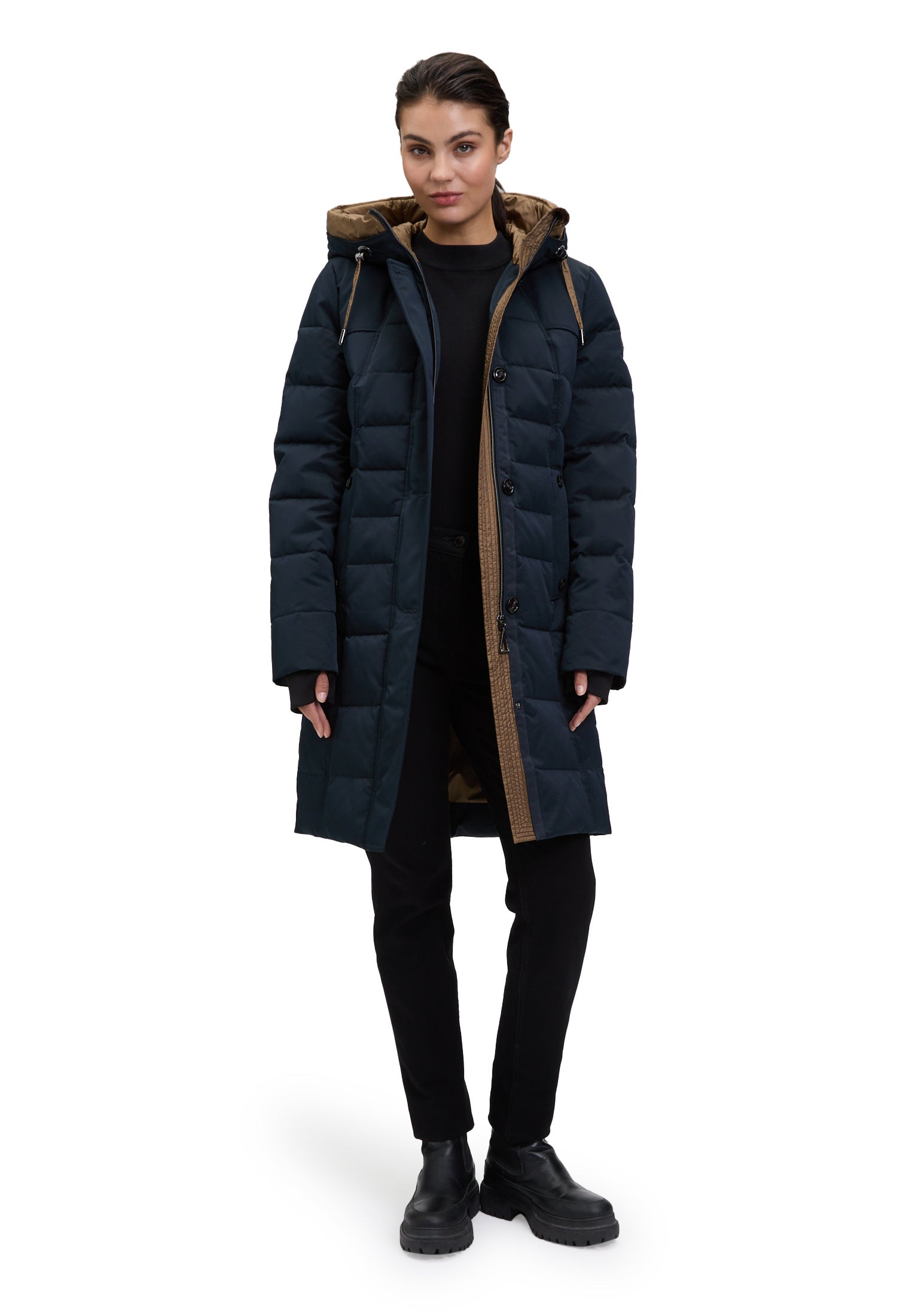 Steppmantel mit Kapuze - 9132-Black Navy - Blau