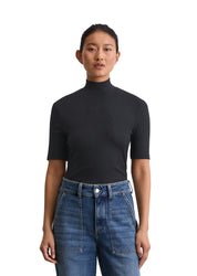 T-Shirt aus feinem Rippstrick - 888-deep night blue - Schwarz