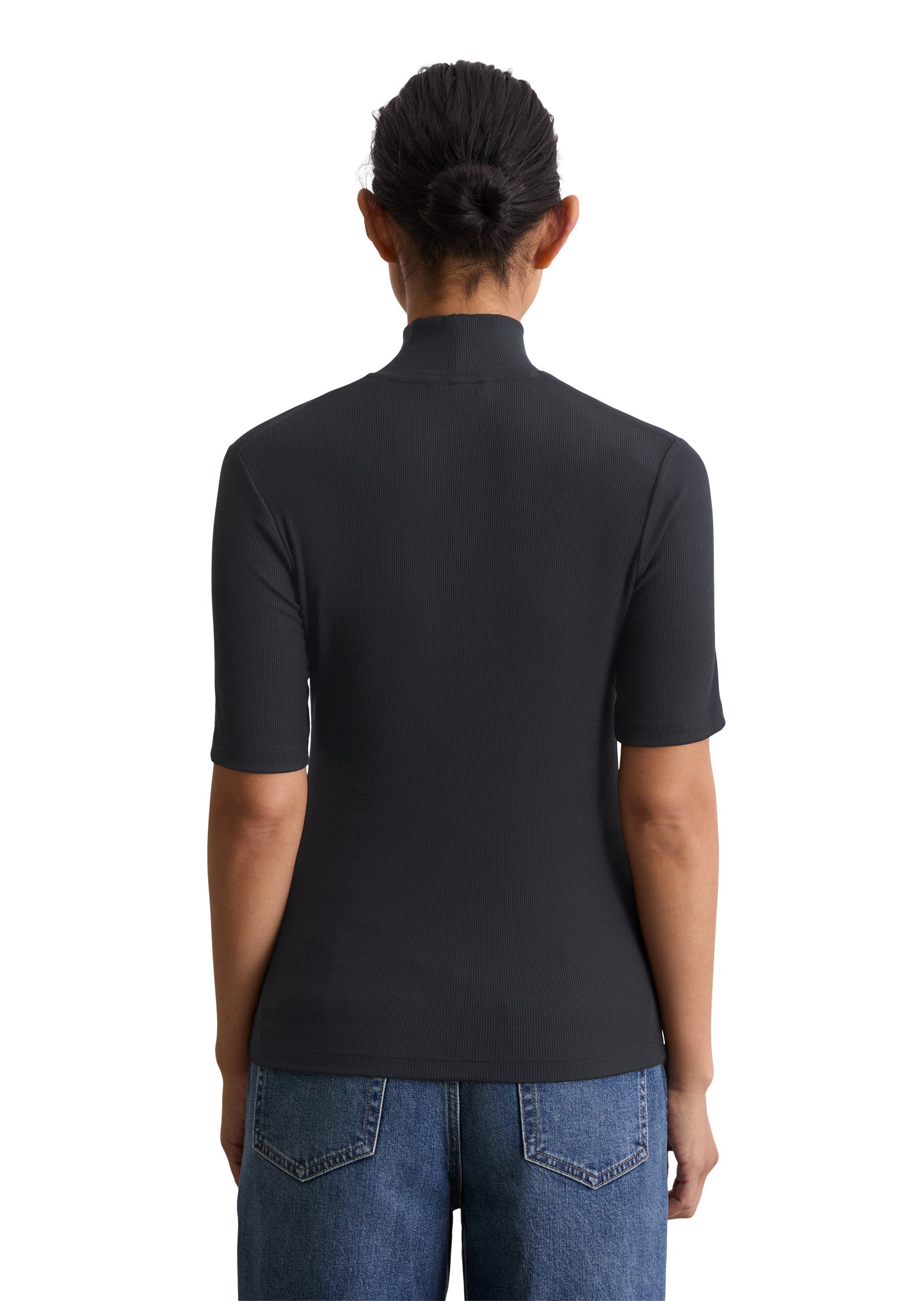 T-Shirt aus feinem Rippstrick - 888-deep night blue - Schwarz