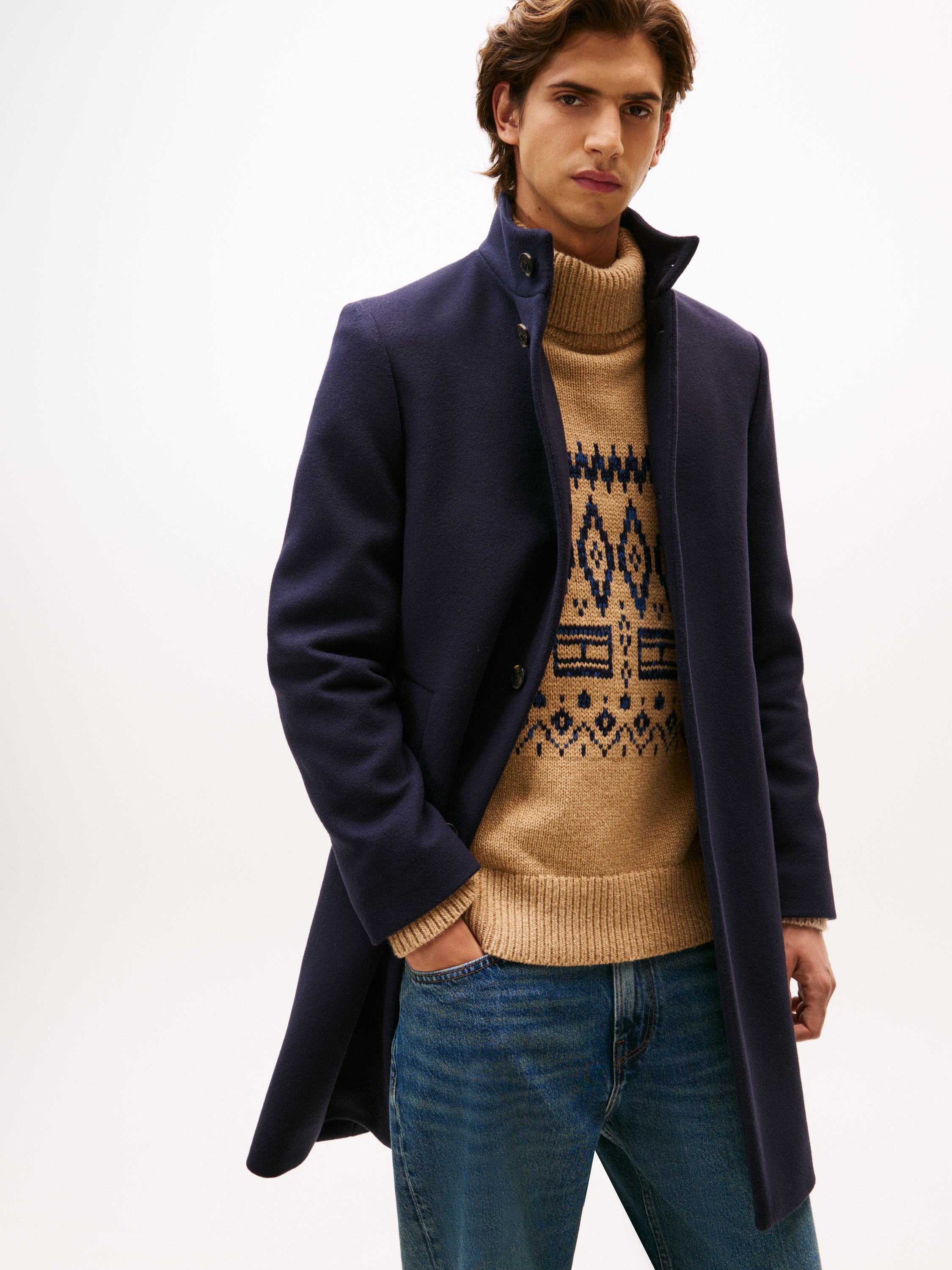 Wollmantel mit Stehkragen - DW5-BLUE - Blau