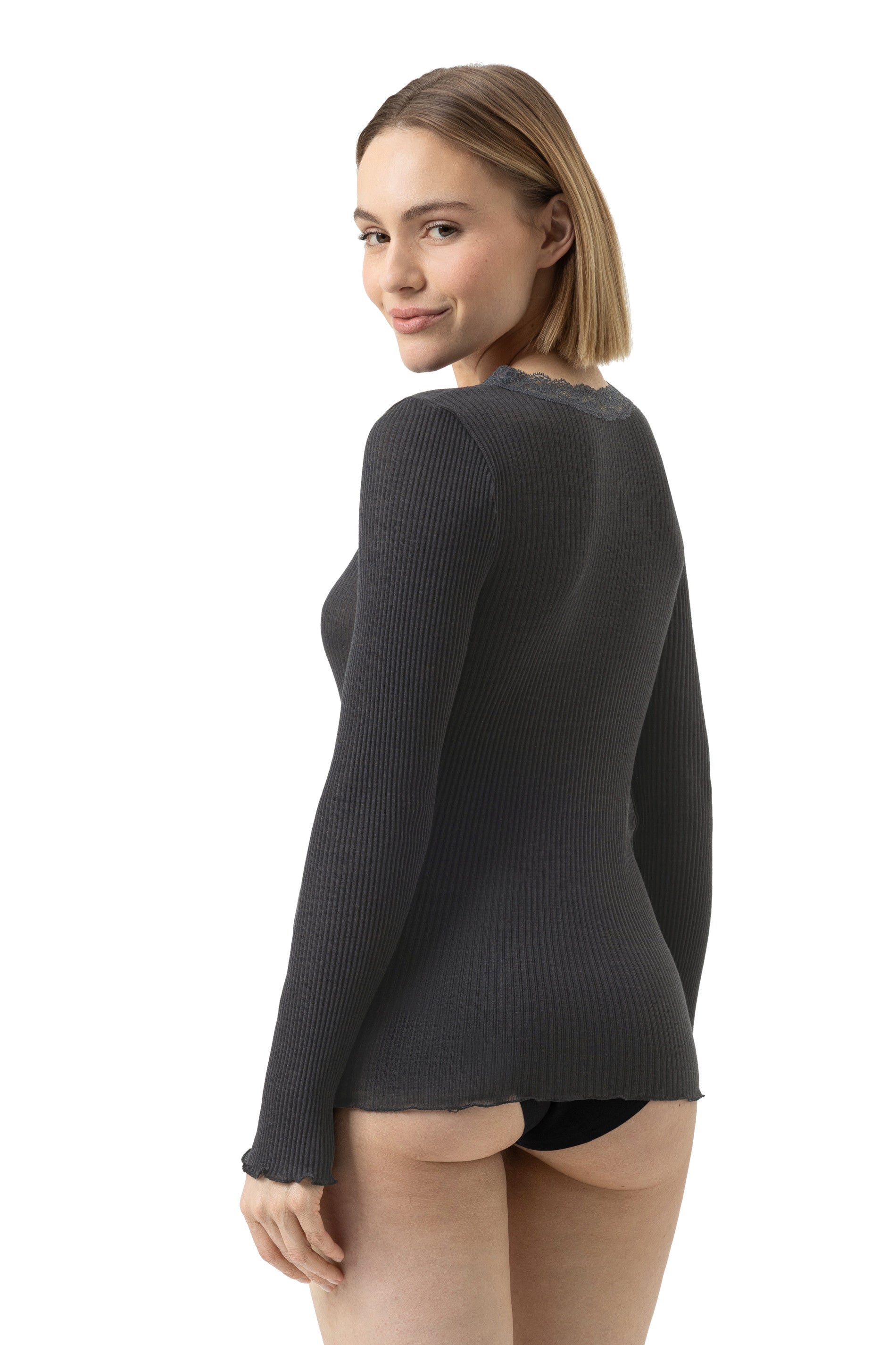 Langarmshirt aus Rippstrick - 515-thunder grey - Grau