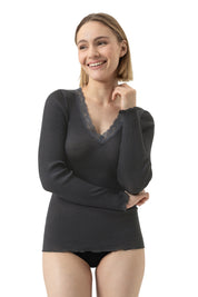 Langarmshirt aus Rippstrick - 515-thunder grey - Grau