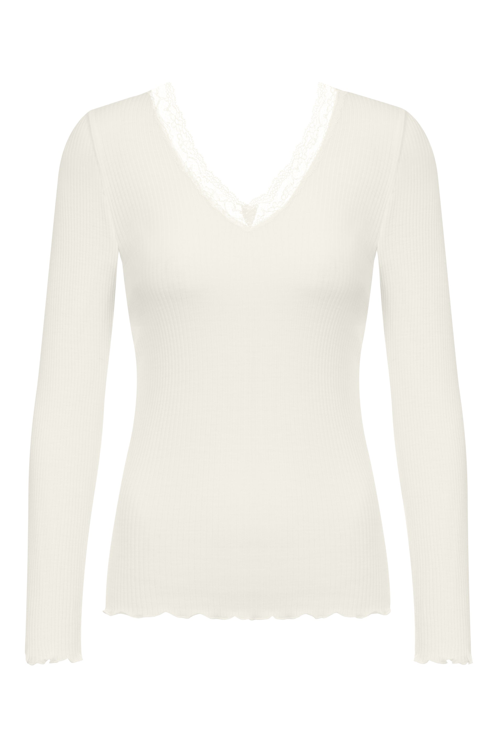 Langarmshirt aus Rippstrick - 1204-oatmilk - Creme