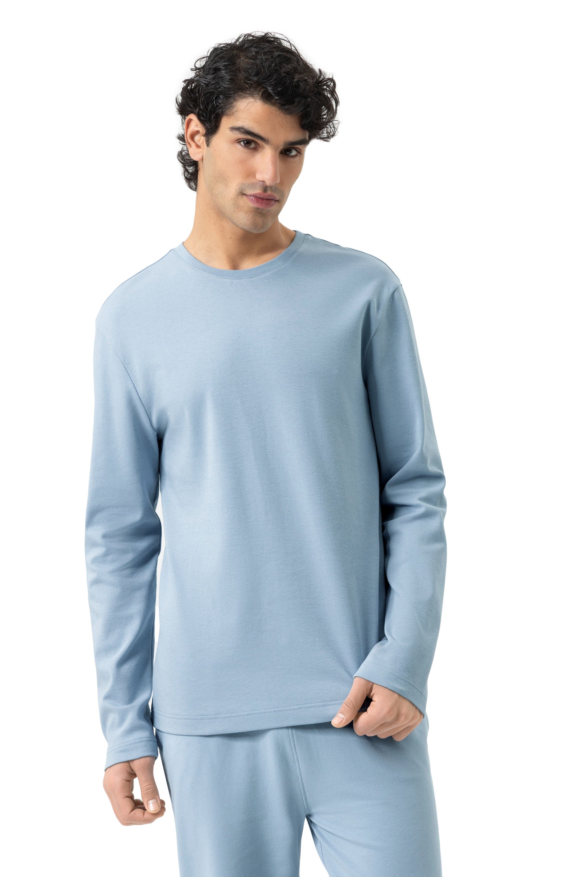 Langarmshirt aus Baumwolle - 605-azzurro - Blau