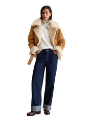 Lederjacke mit Reversekragen - 1665-Wood Grain - Braun