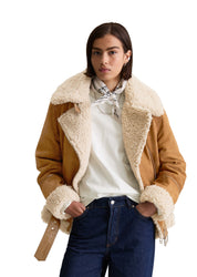Lederjacke mit Reversekragen - 1665-Wood Grain - Braun