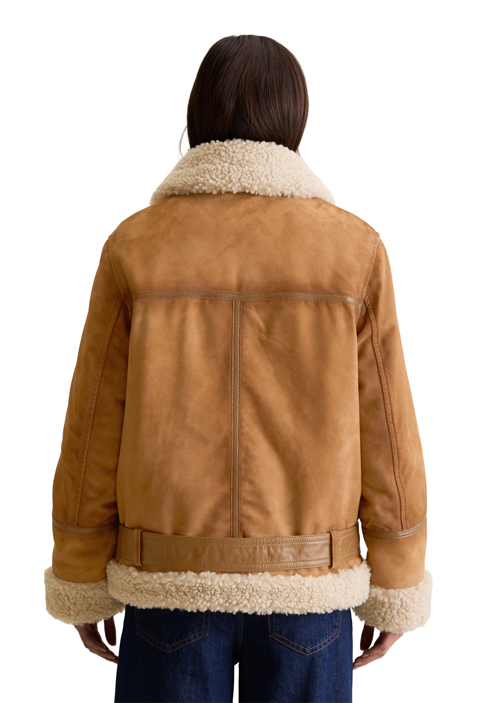 Lederjacke mit Reversekragen - 1665-Wood Grain - Braun