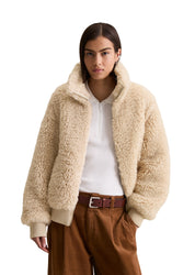 Teddyjacke mit Stehkragen - 1232-Sand Melange - Beige