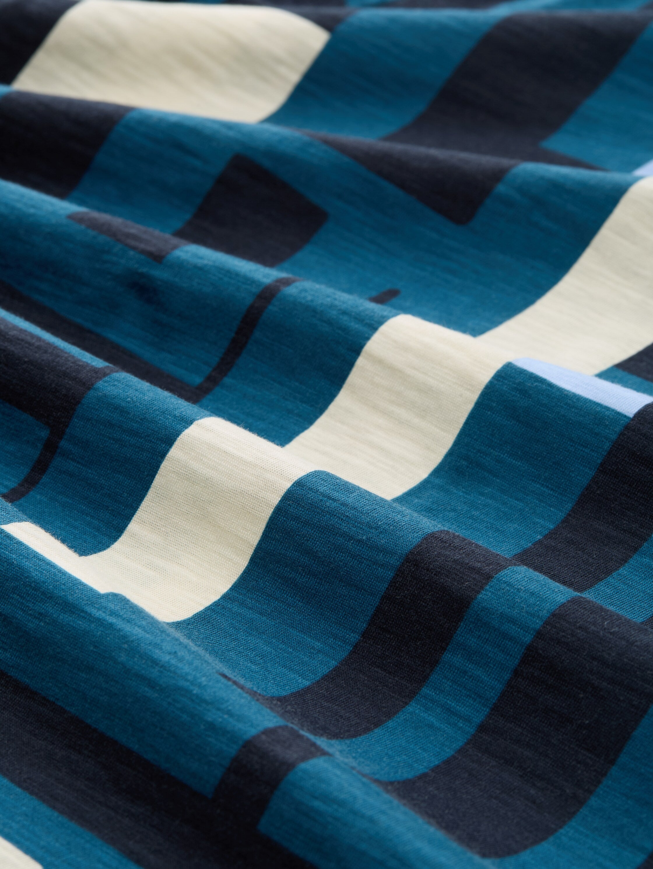 Bluse - 38404-teal geometric design - Blau