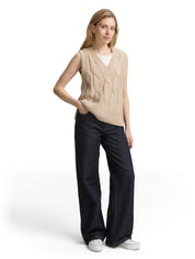 Strick-Pullunder mit Zopfmuster - 38330-soft taupe melange - Beige