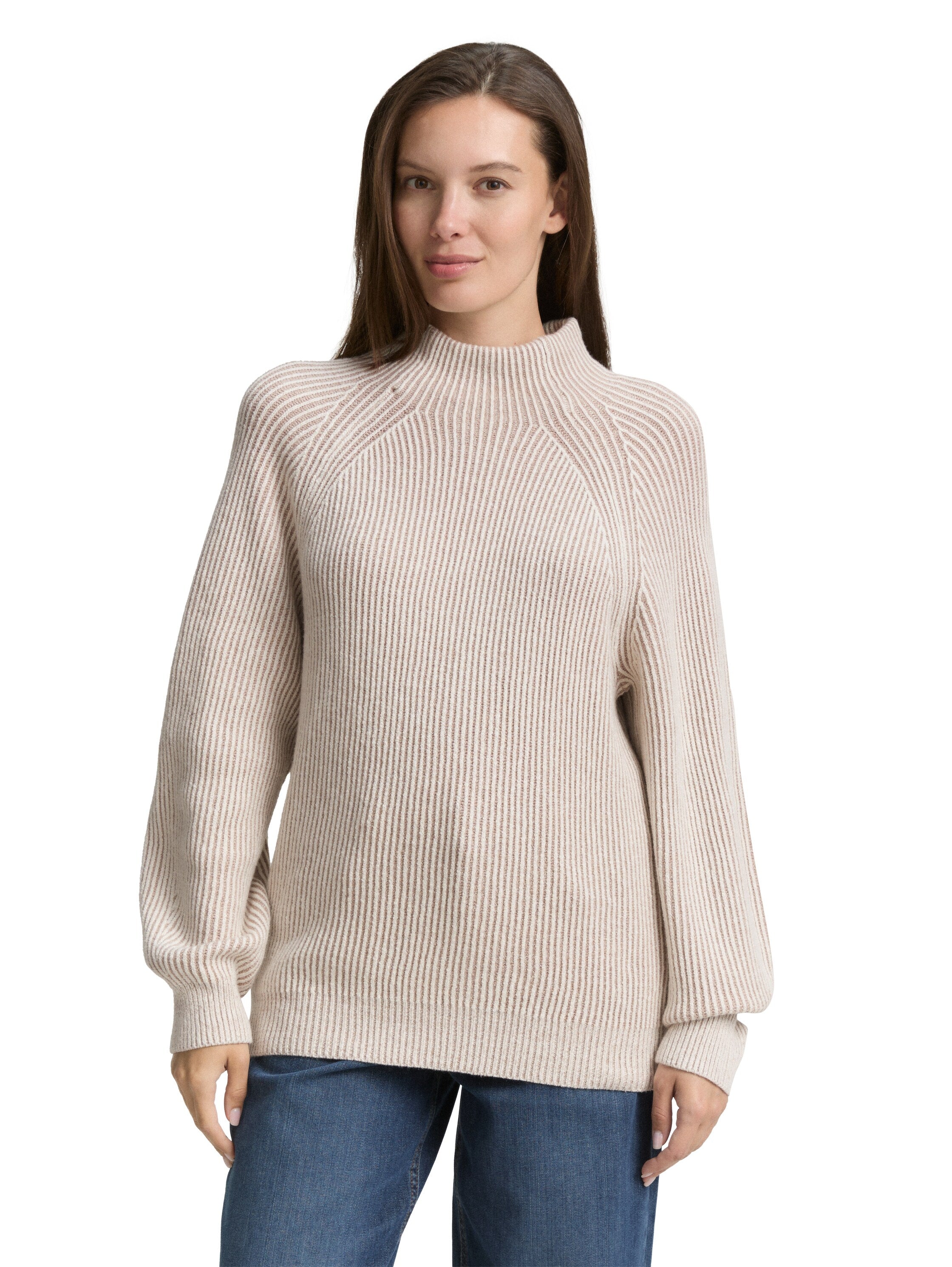 Strickpullover aus Baumwollmix - 38704-soft taupe rib structure - Beige