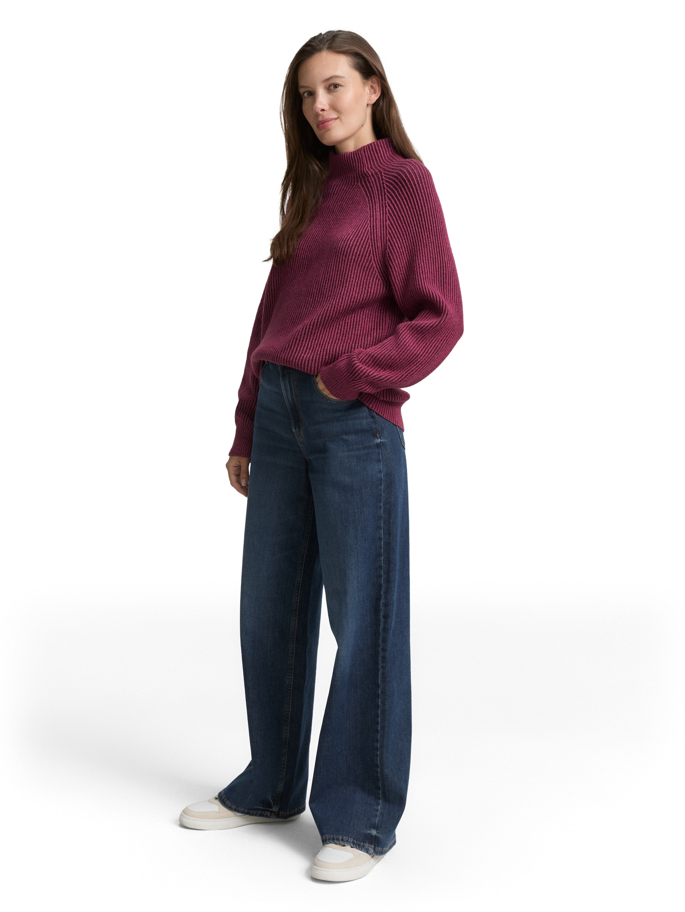 Strickpullover aus Baumwollmix - 38881-red rib structure - Pink