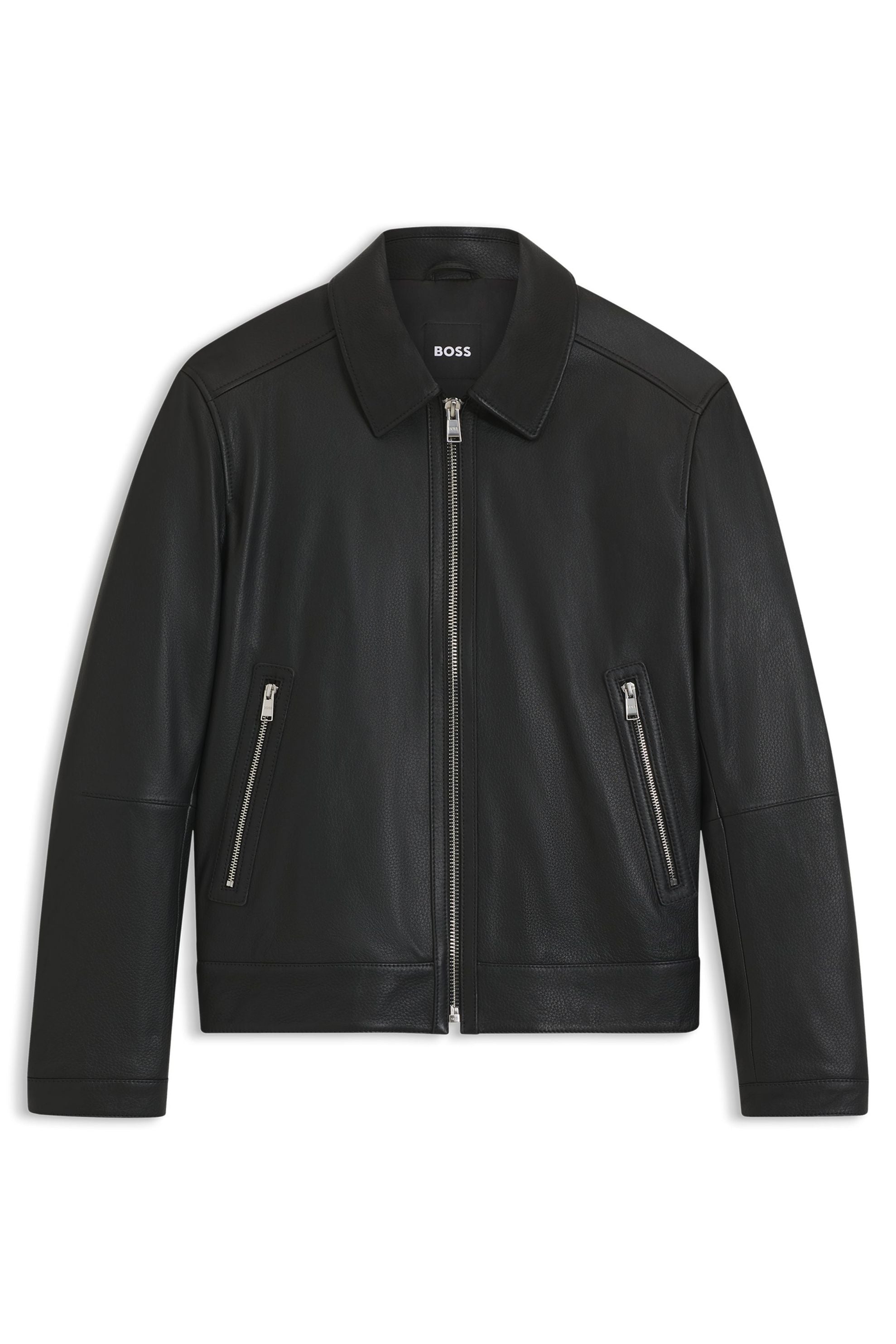 Lederjacke mit aufliegendem Kragen - 001-Black - Schwarz