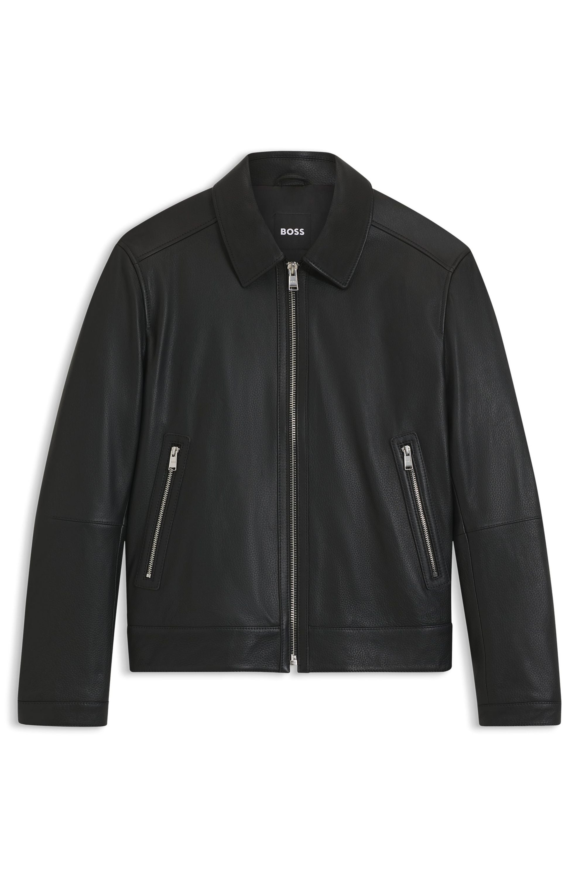 Lederjacke mit aufliegendem Kragen - 001-Black - Schwarz