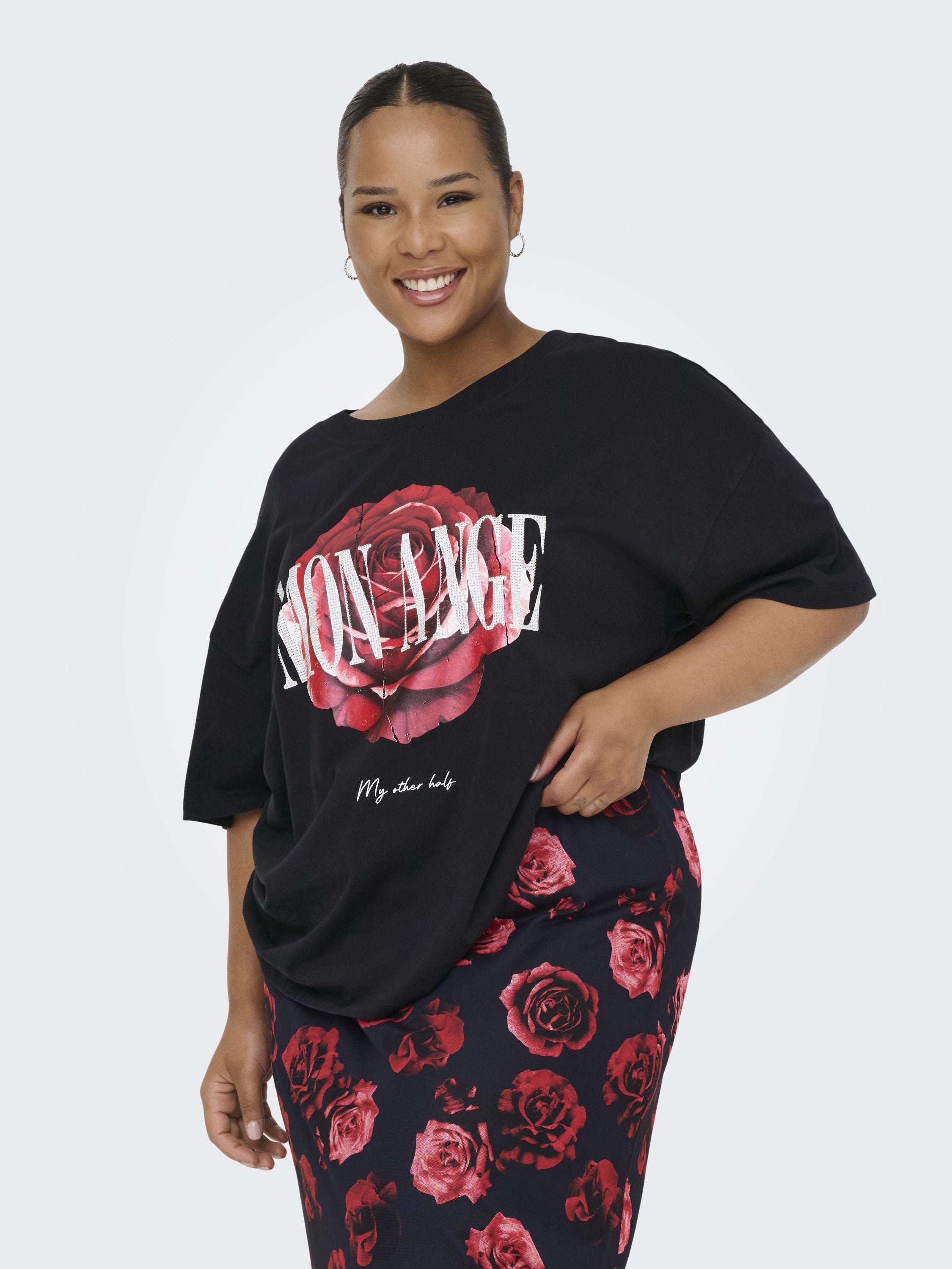 T-Shirt ROSE aus Baumwolle - Black/MON ANGE - Schwarz