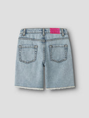 Shorts aus Baumwolle - Light Blue Bleached Denim - Blau