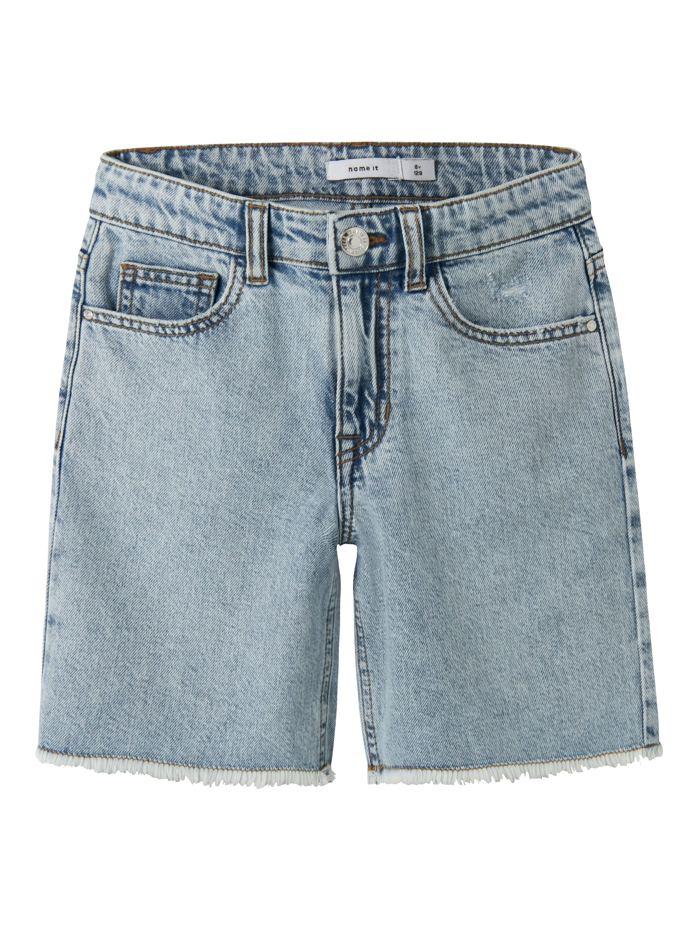 Shorts aus Baumwolle - Light Blue Bleached Denim - Blau
