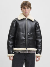 Fliegerjacke mit Teddykragen - Black - Schwarz