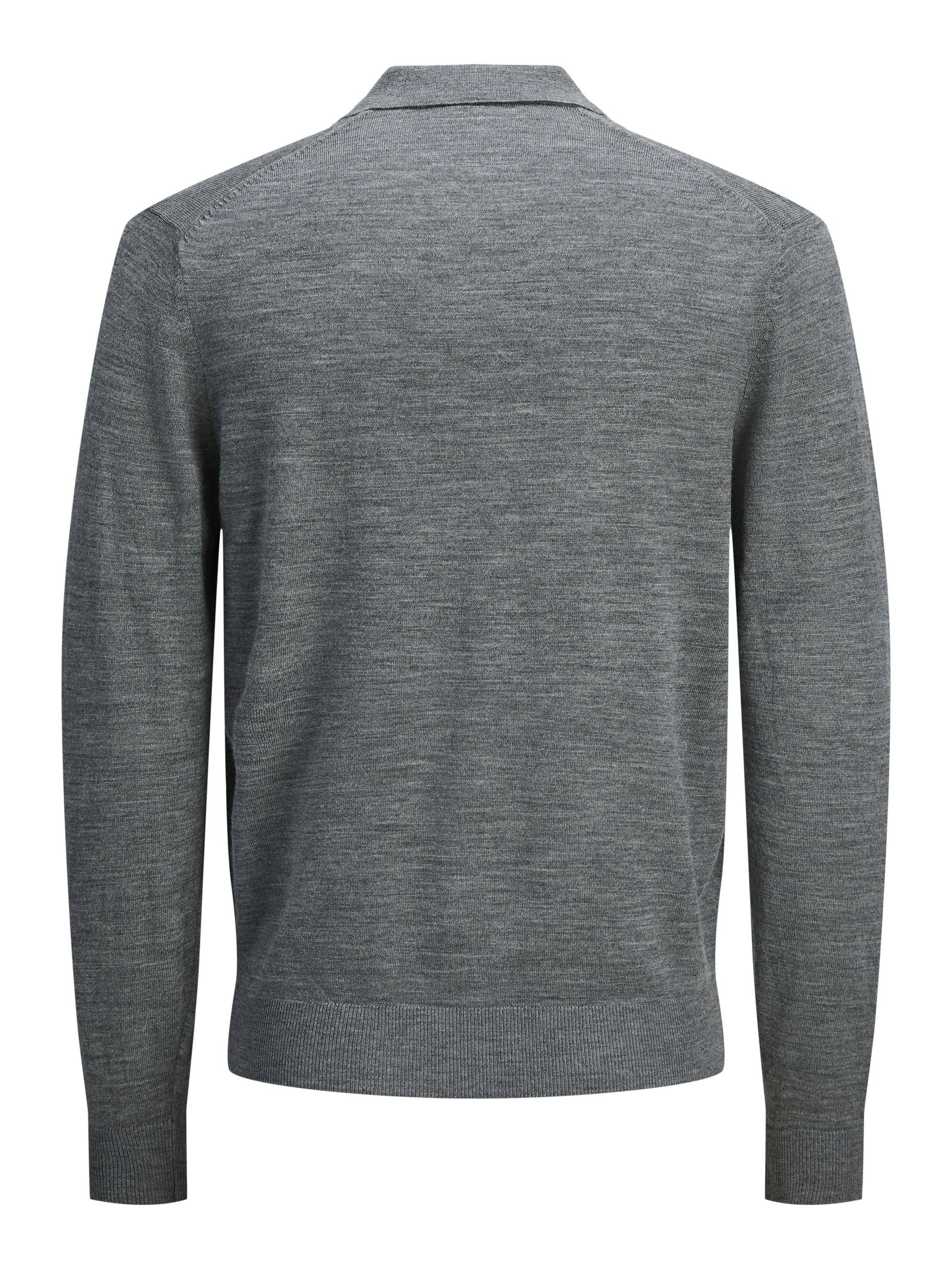 Poloshirt aus Merinowolle - Medium Grey Melange - Grau