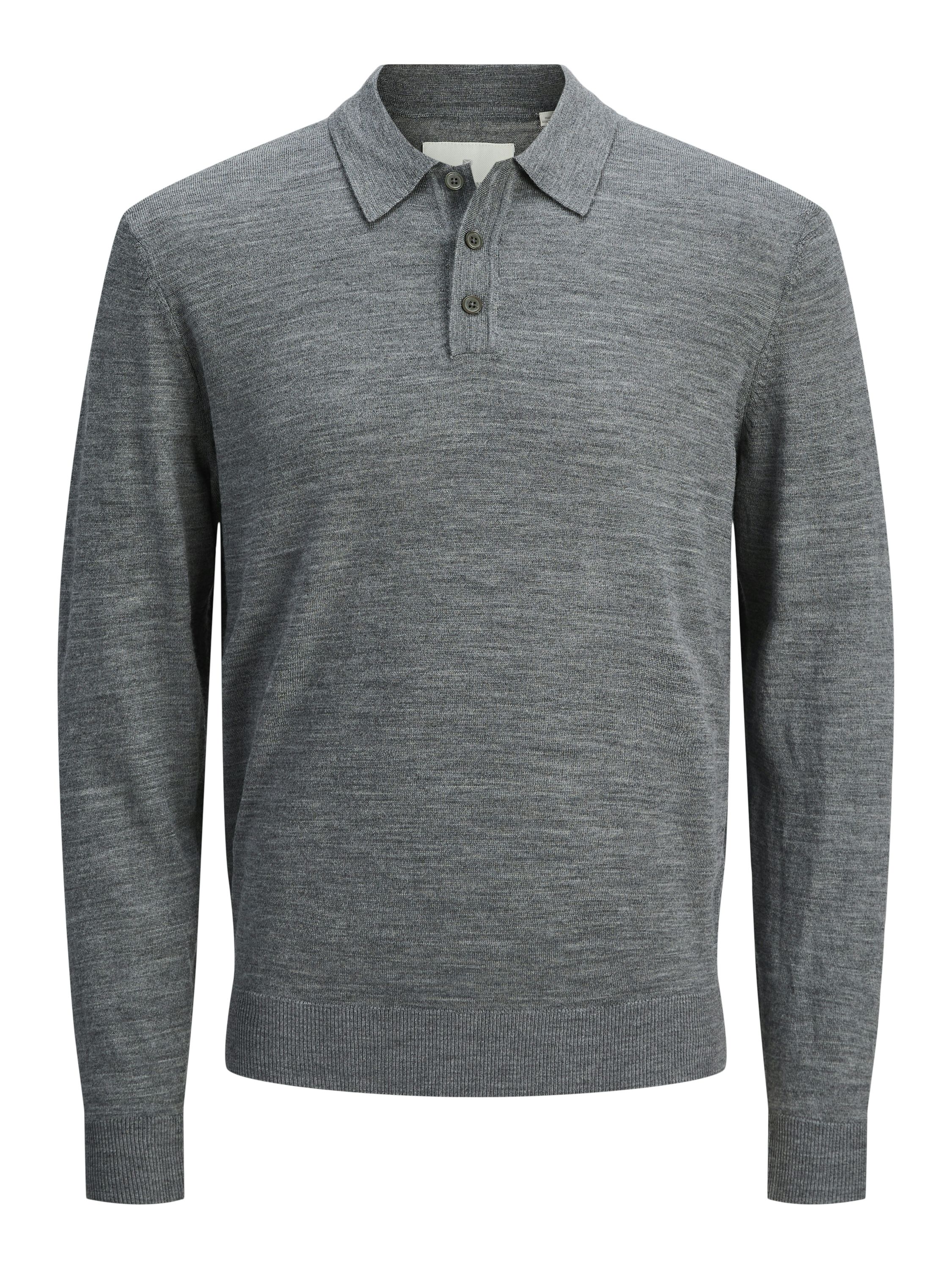 Poloshirt aus Merinowolle - Medium Grey Melange - Grau