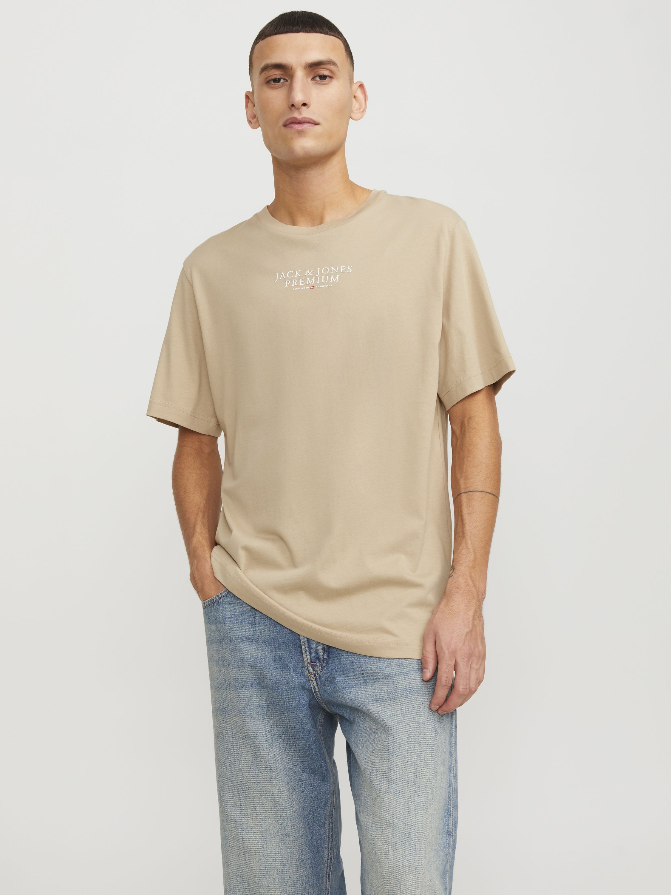 T-Shirt mit Logoprint - Fields Of Rye - Beige