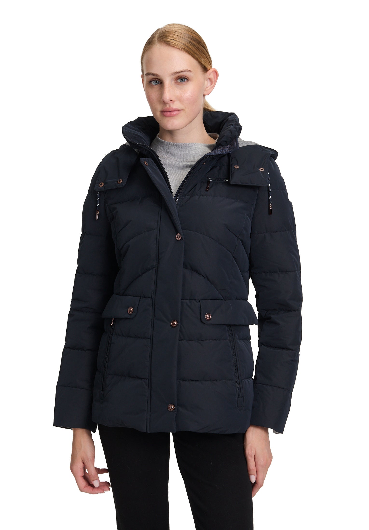 Steppjacke mit abnehmbarer Kapuze - 8534-Dark Navy - Blau