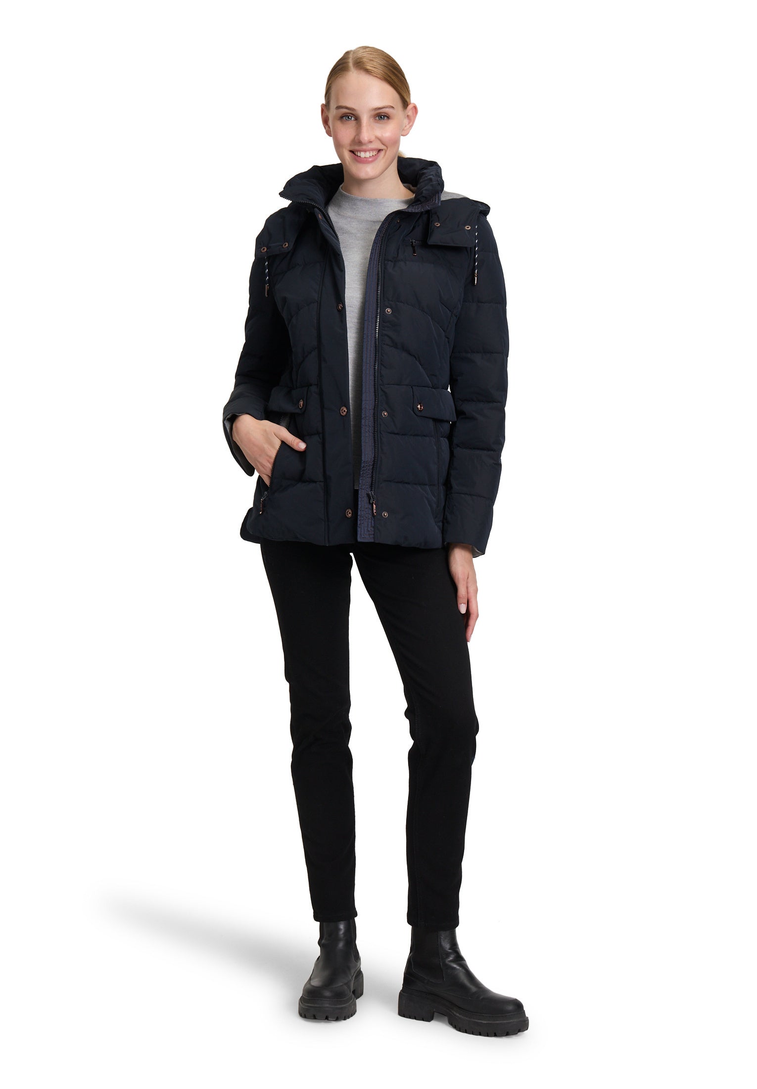 Steppjacke mit abnehmbarer Kapuze - 8534-Dark Navy - Blau