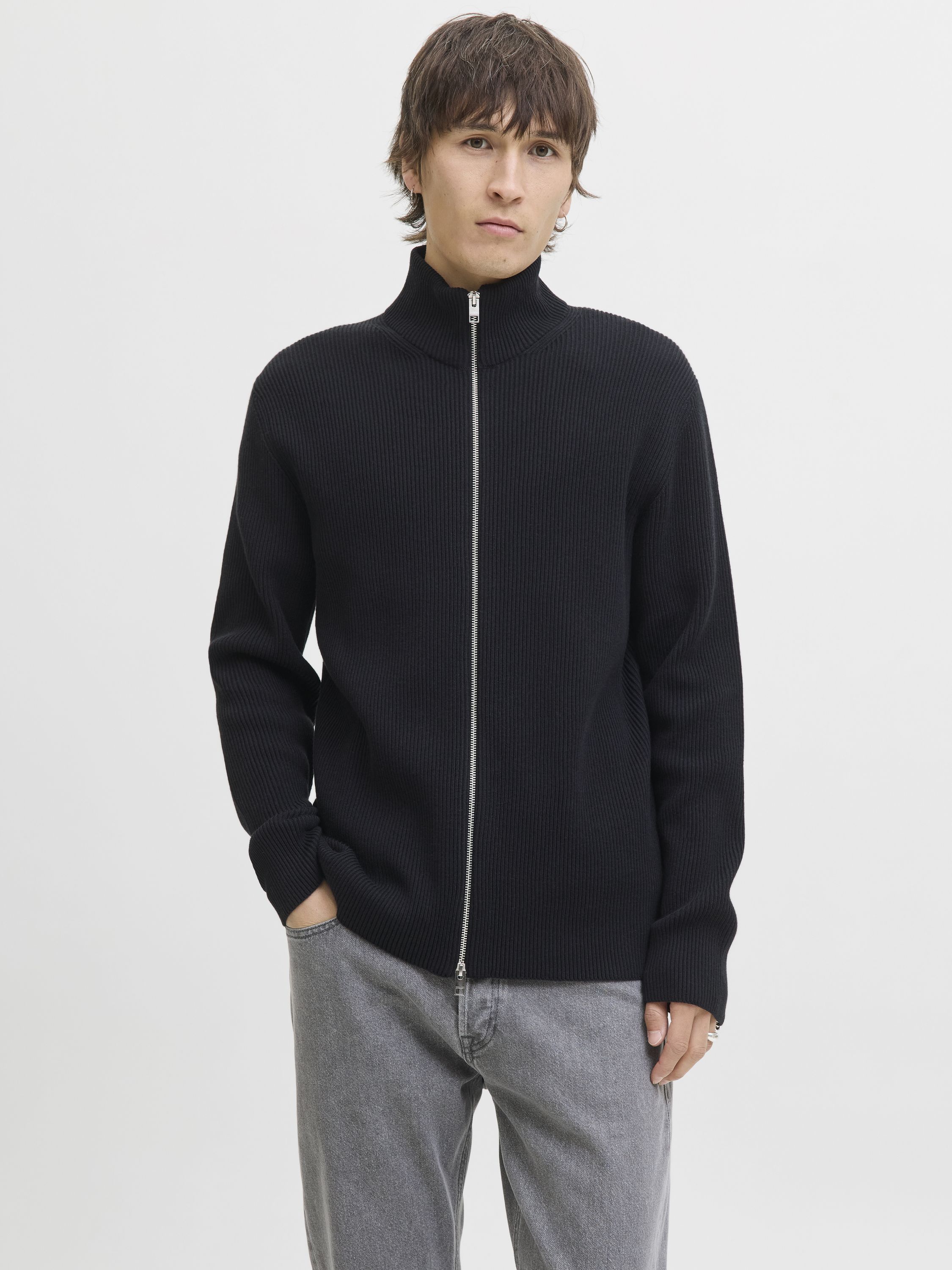 Cardigan mit Zipper - Black - Schwarz