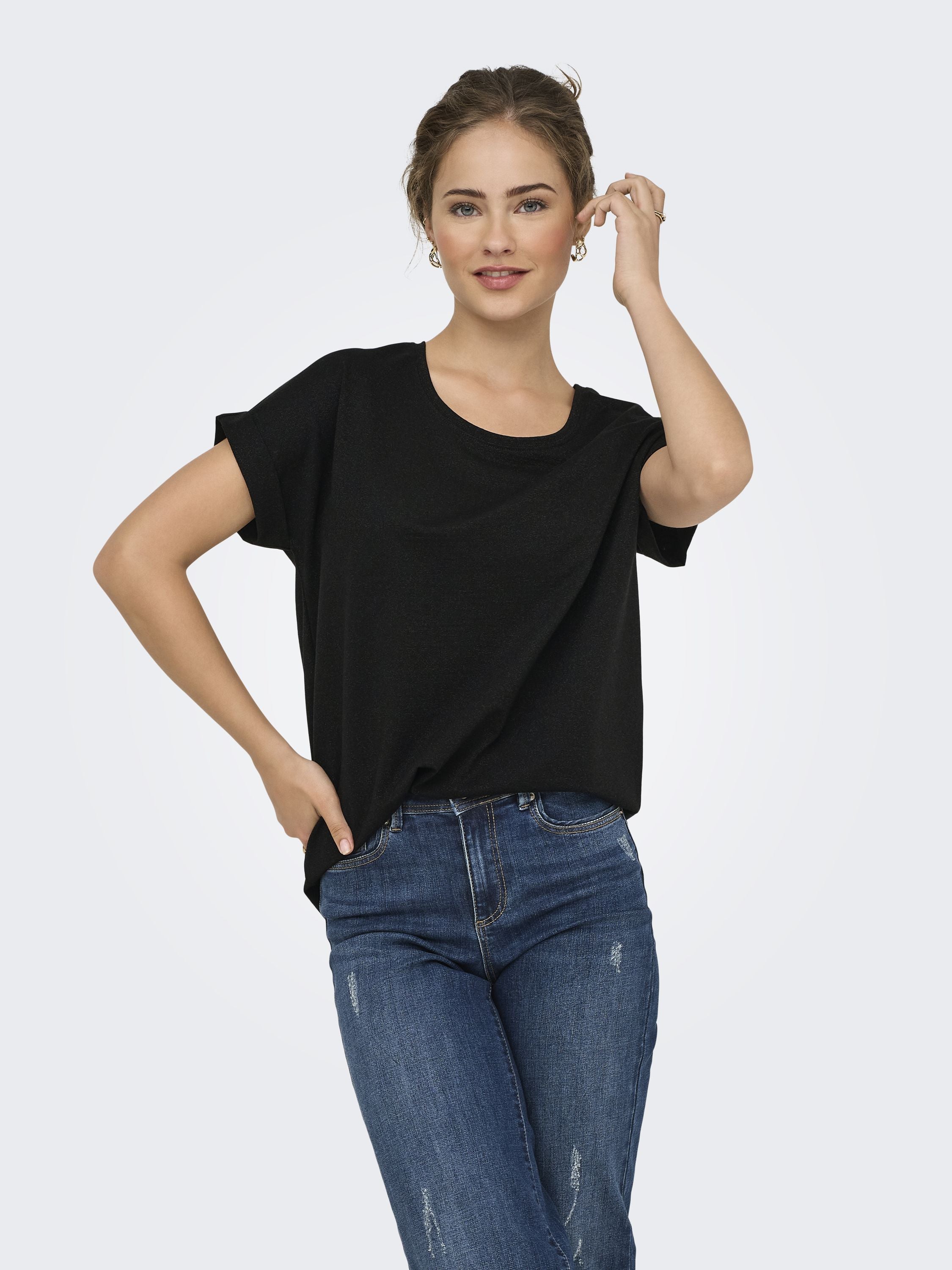 Glitzer-T-Shirt aus Viskosemix - Black/BLACK LUREX - Schwarz