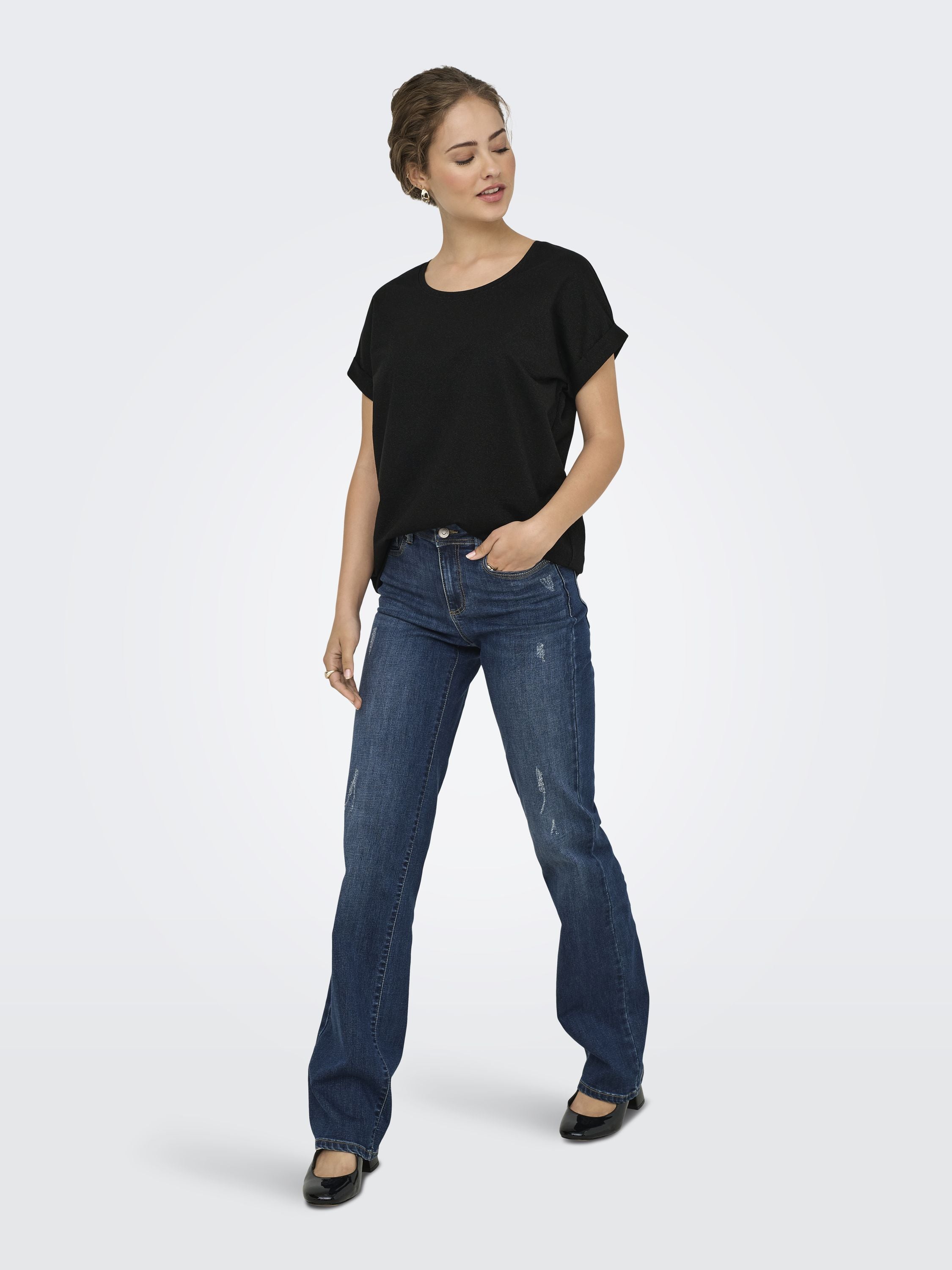 Glitzer-T-Shirt aus Viskosemix - Black/BLACK LUREX - Schwarz