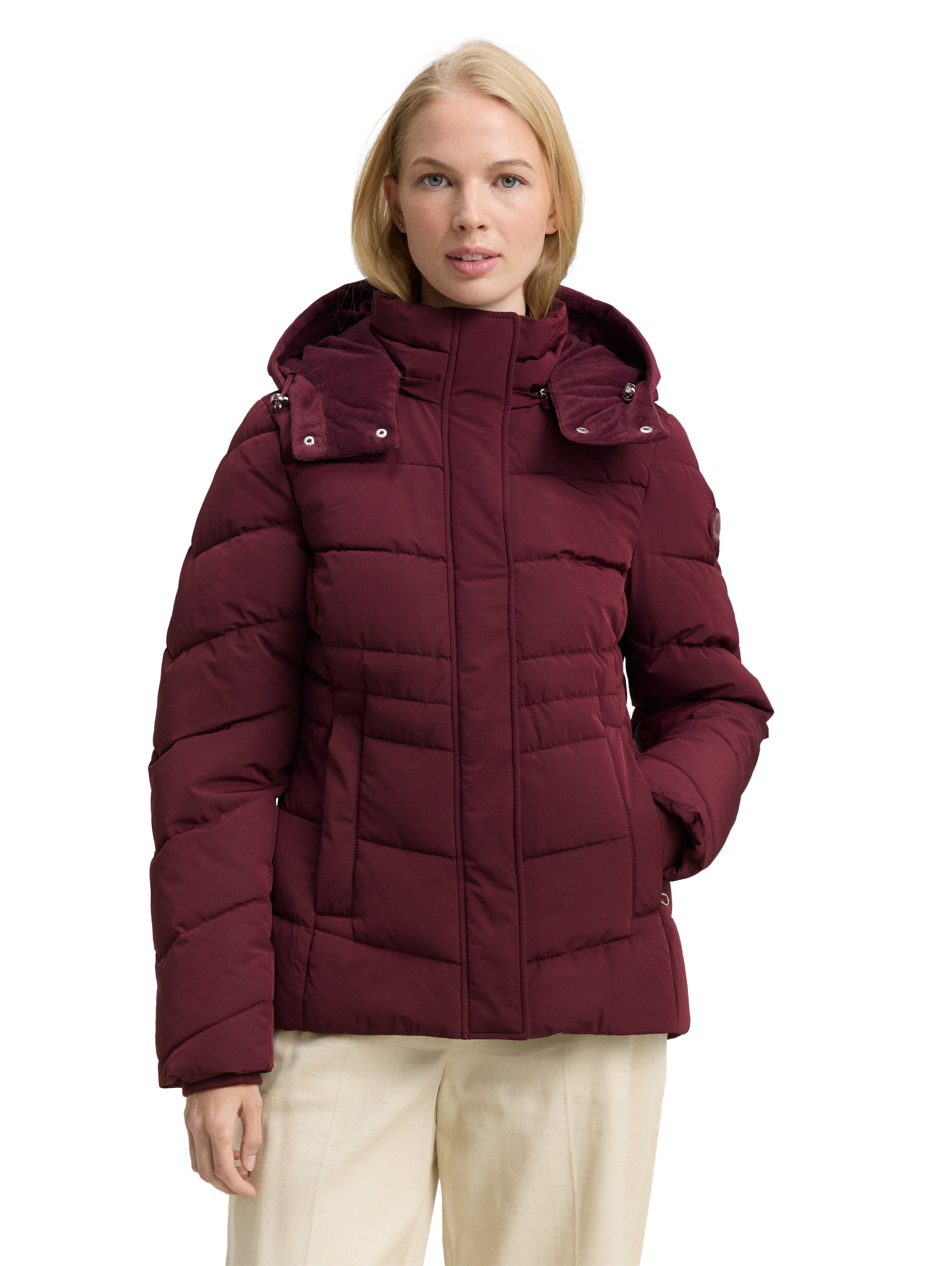 Puffer-Jacke mit abnehmbarer Kapuze - 16427-bordeaux red - Rot