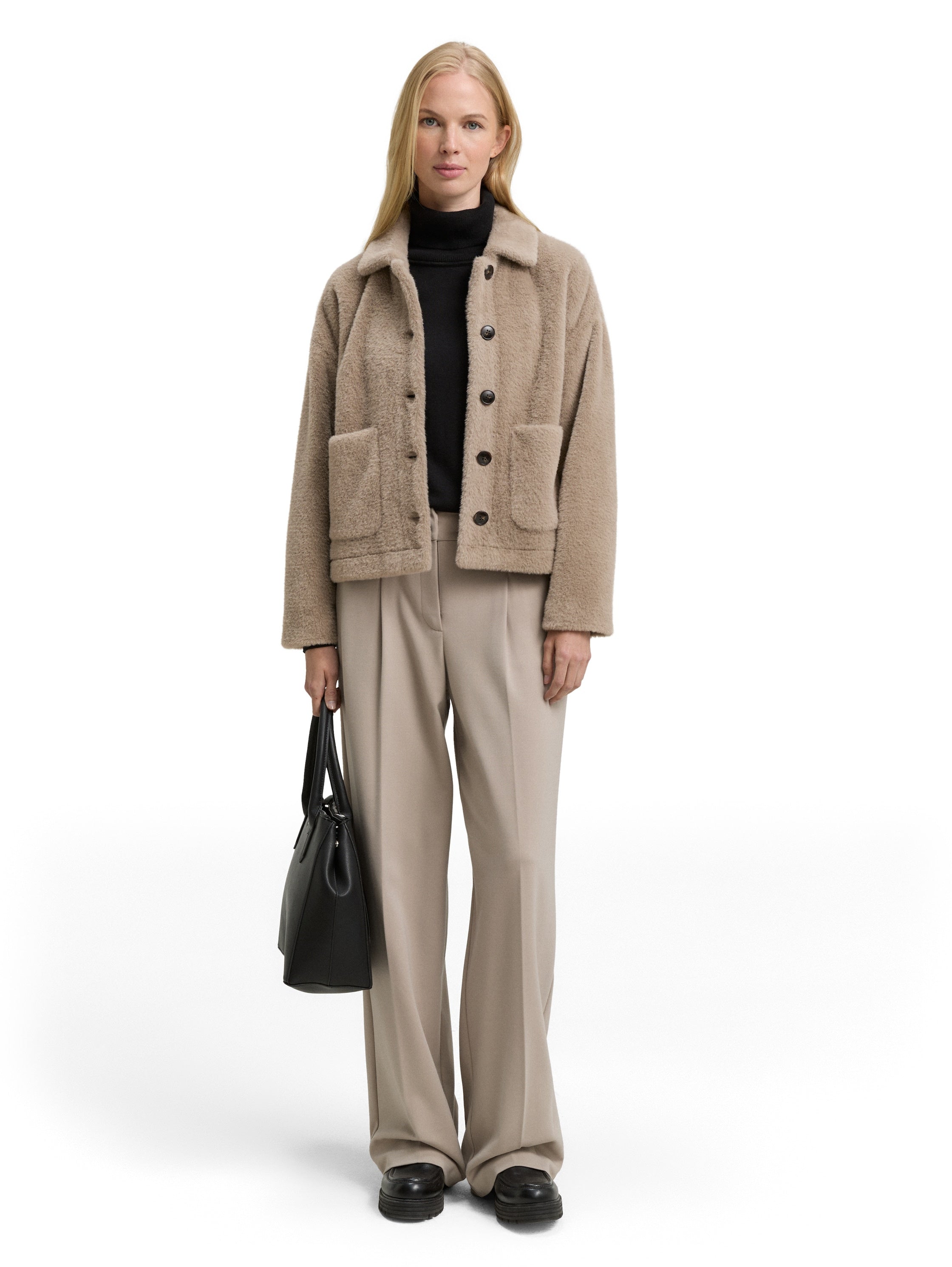 Jacke in Felloptik - 32208-soft taupe grey - Braun