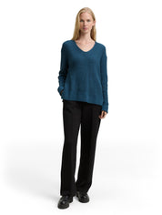 Strickpullover aus Baumwollmix - 38879-dark petrol melange - Türkis