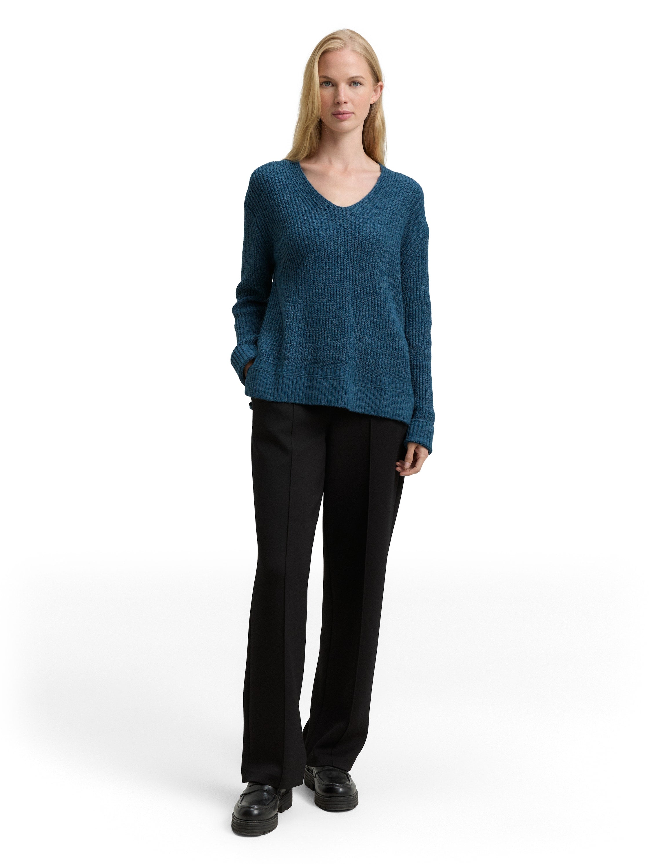 Strickpullover aus Baumwollmix - 38879-dark petrol melange - Türkis