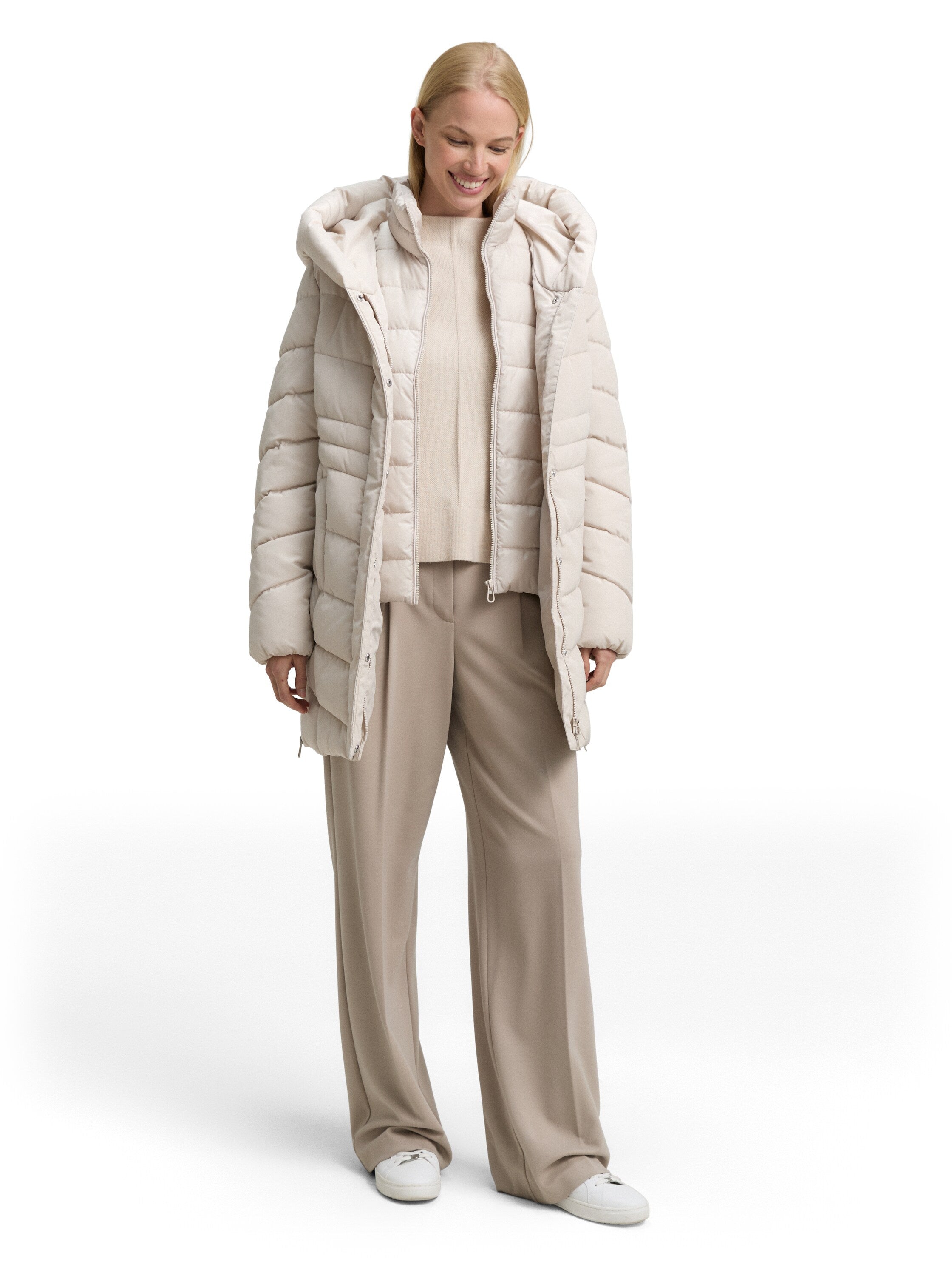 Steppjacke mit Kapuze - 27609-cold beige - Beige