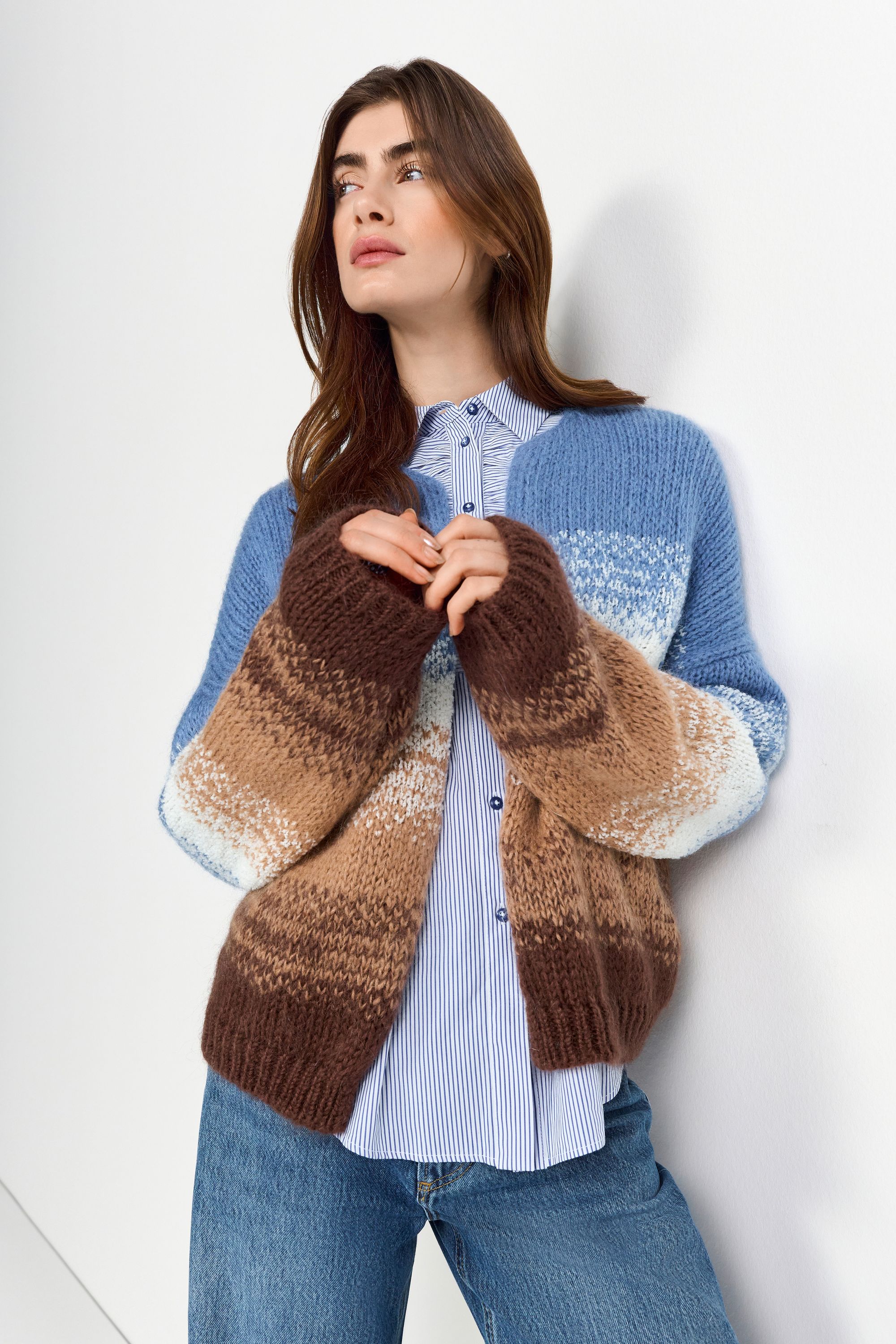 Strickcardigan aus Wollmix - 745-dusty blue - Blau