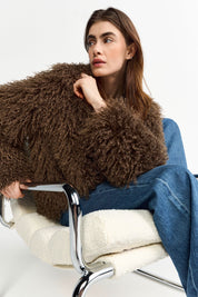 Jacke in Felloptik - 285-dark chocolate - Braun