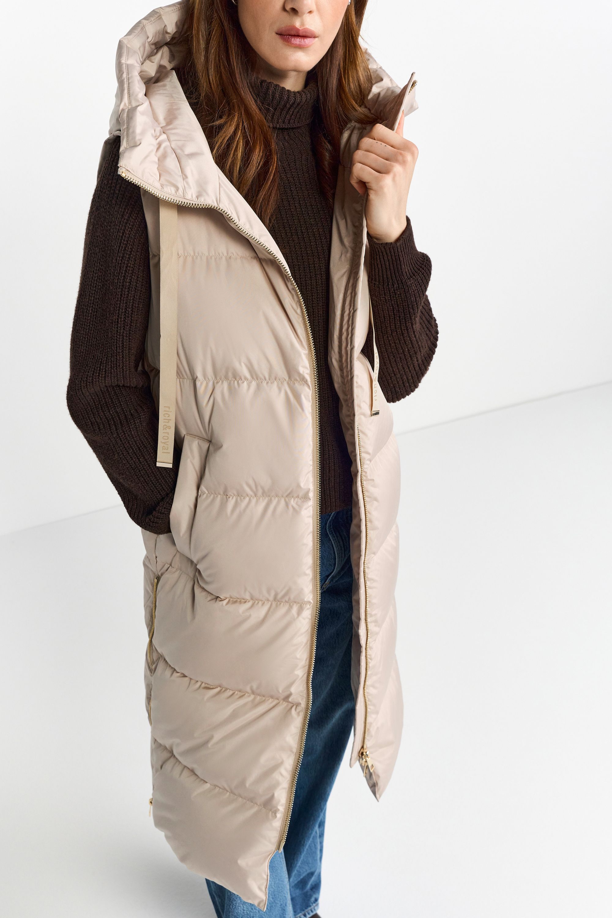 Steppweste mit Kapuze - 223-caffee latte - Beige