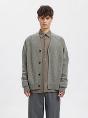 Strick-Cardigan aus Merinowolle - Medium Grey Melange - Grau