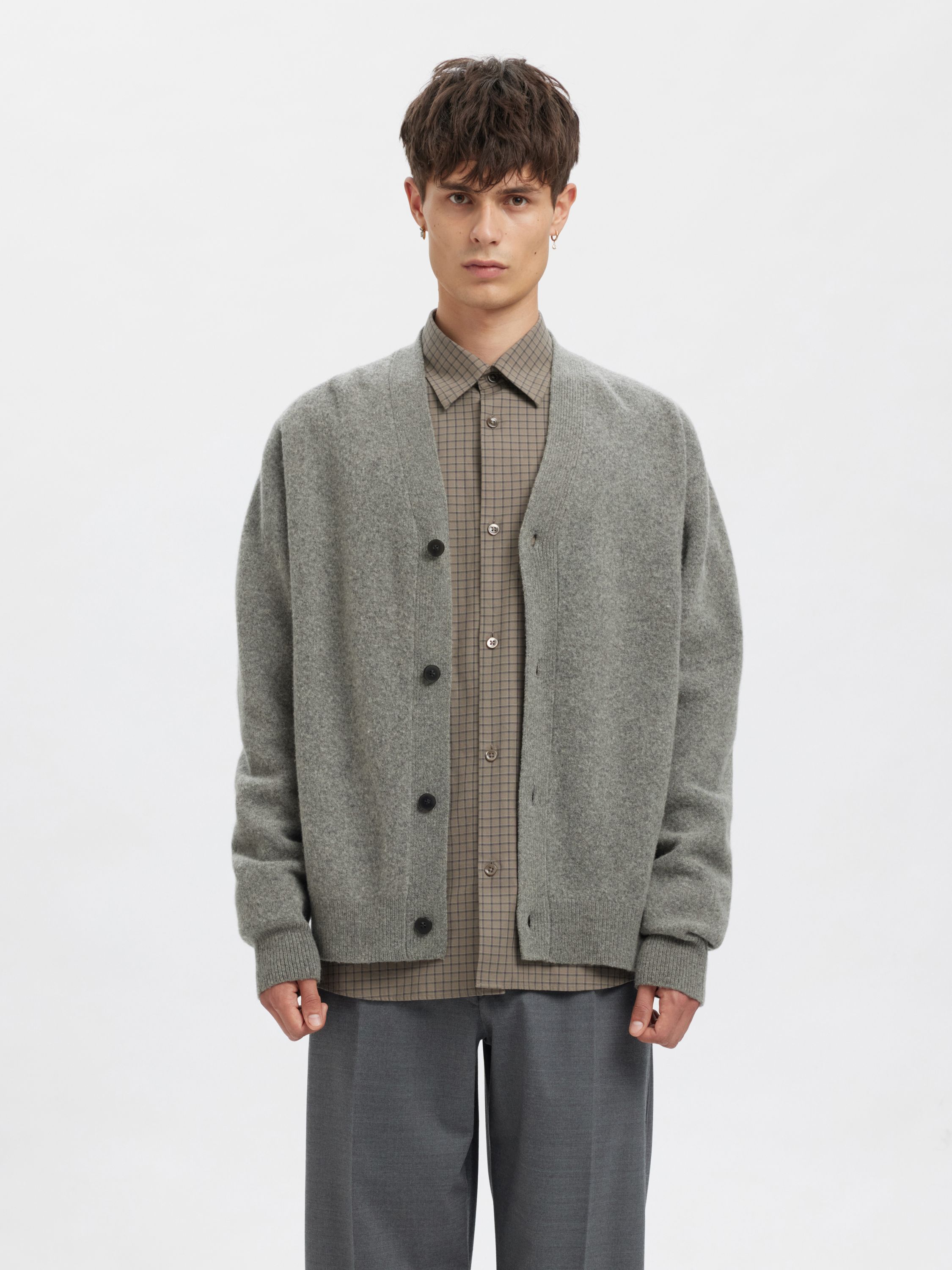 Strick-Cardigan aus Merinowolle - Medium Grey Melange - Grau
