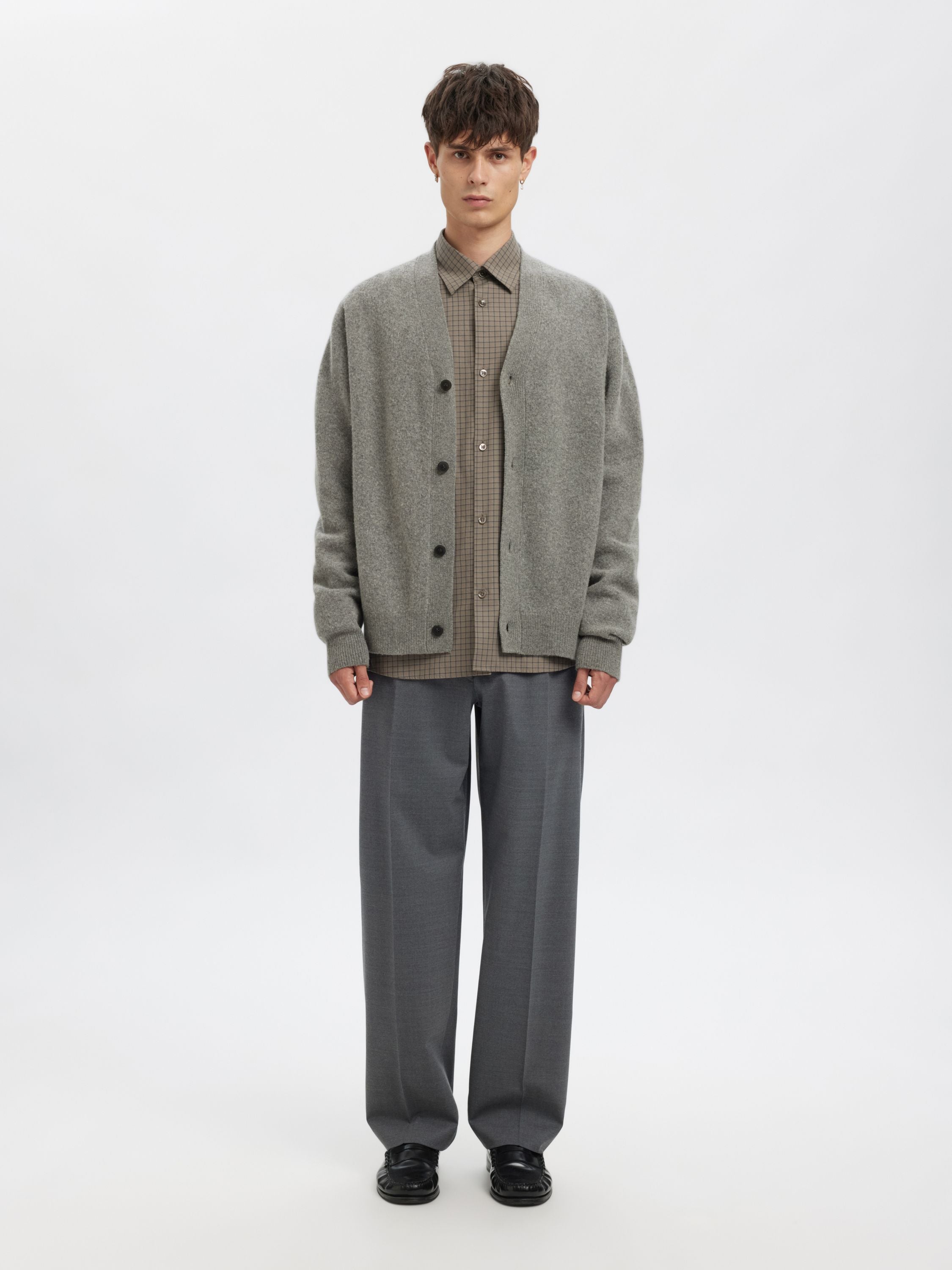 Strick-Cardigan aus Merinowolle - Medium Grey Melange - Grau