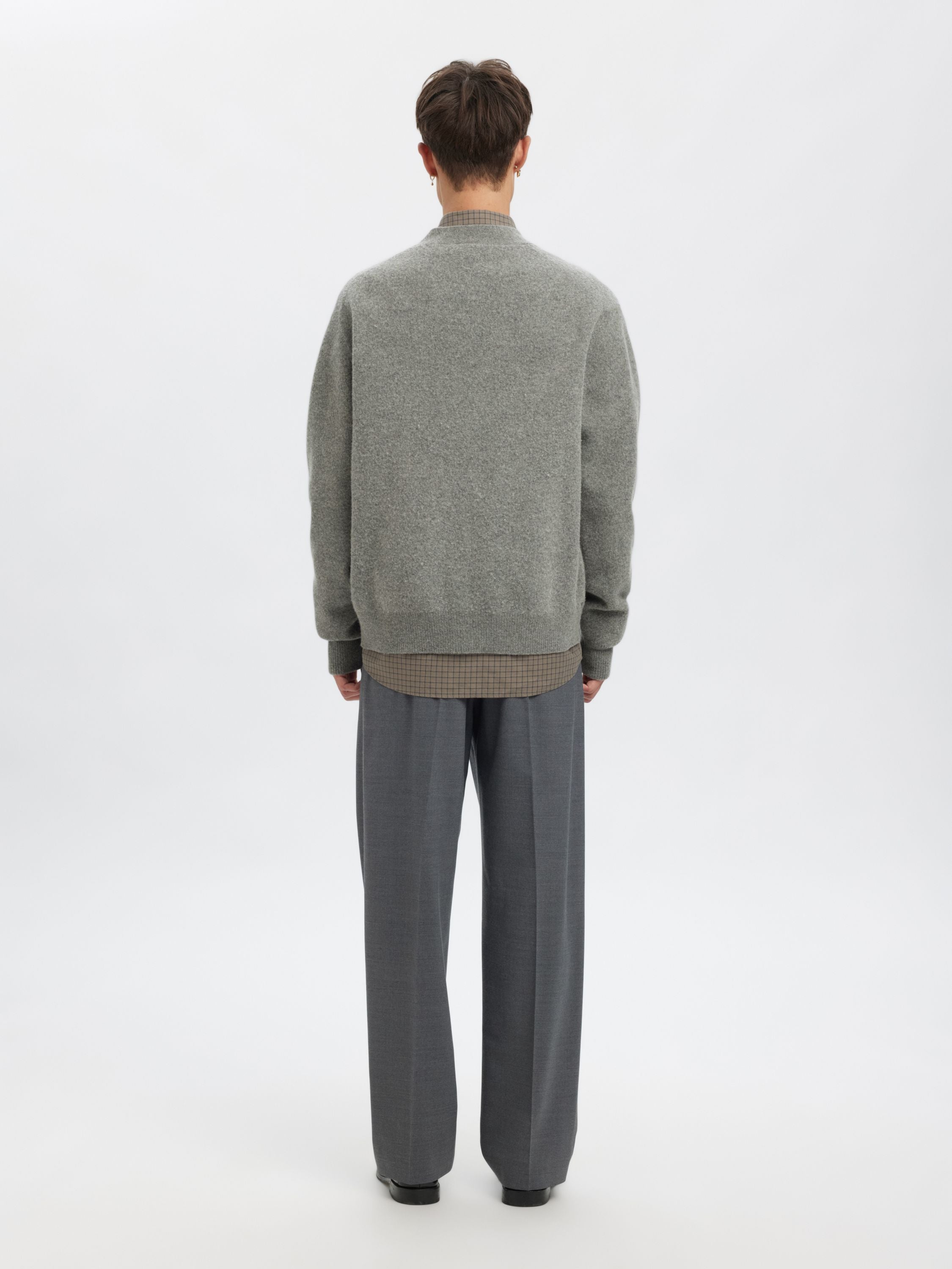 Strick-Cardigan aus Merinowolle - Medium Grey Melange - Grau