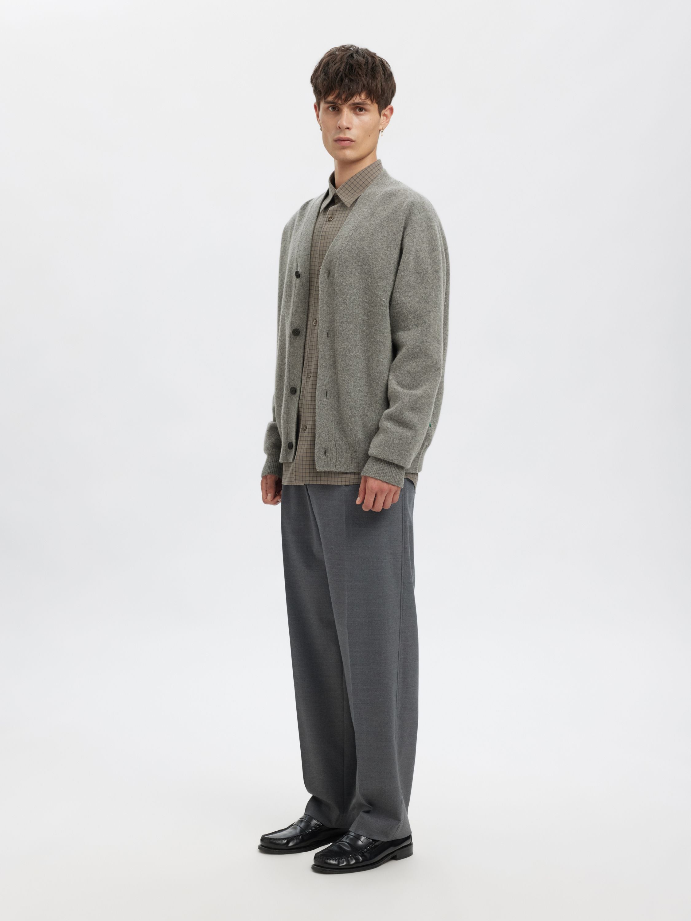 Strick-Cardigan aus Merinowolle - Medium Grey Melange - Grau