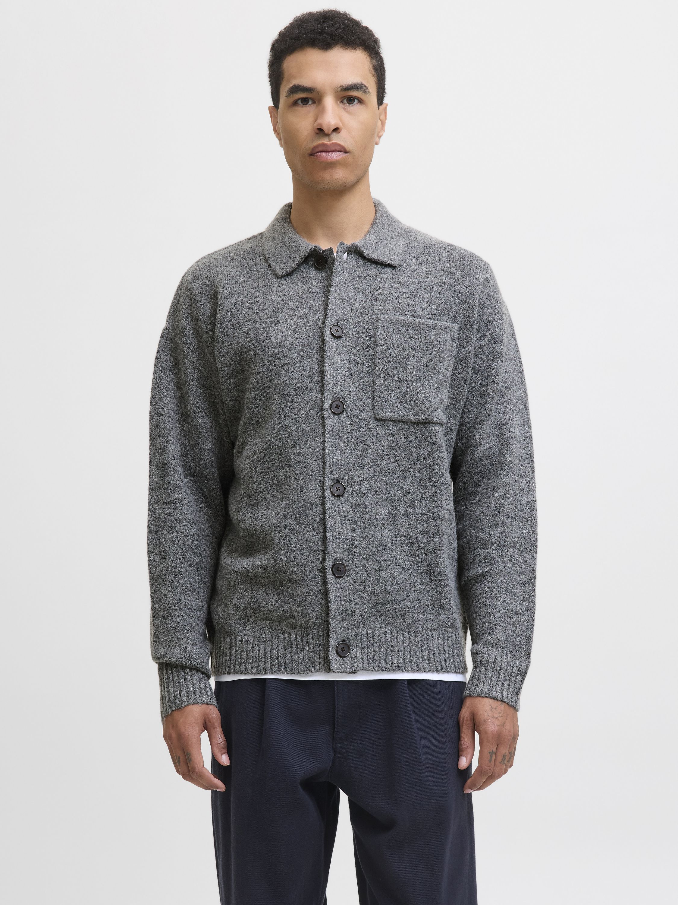 Strickjacke Relaxed Fit - Medium Grey Melange - Grau